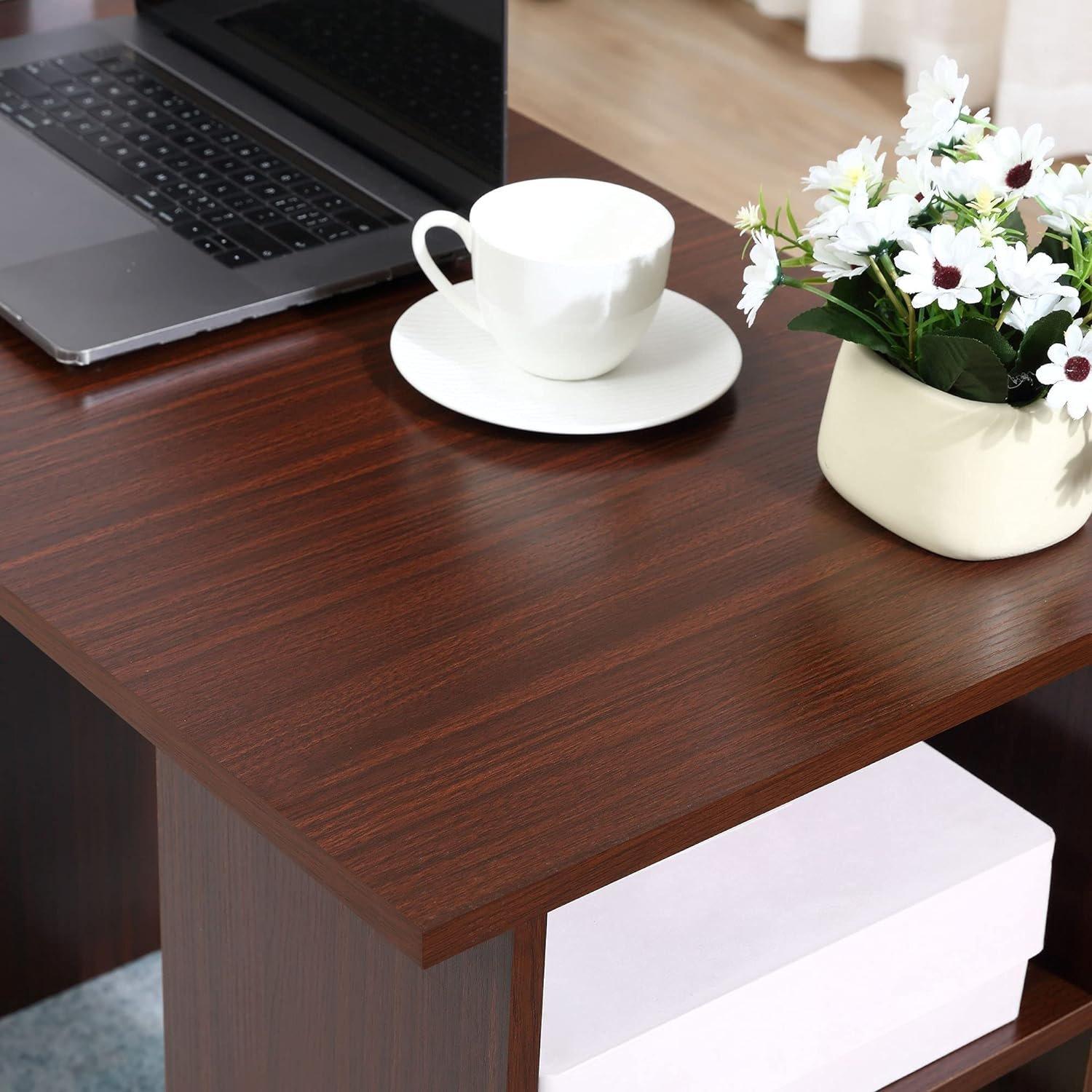 Brown - HOMCOM - Computer Desk With Storage And Shelves - 8