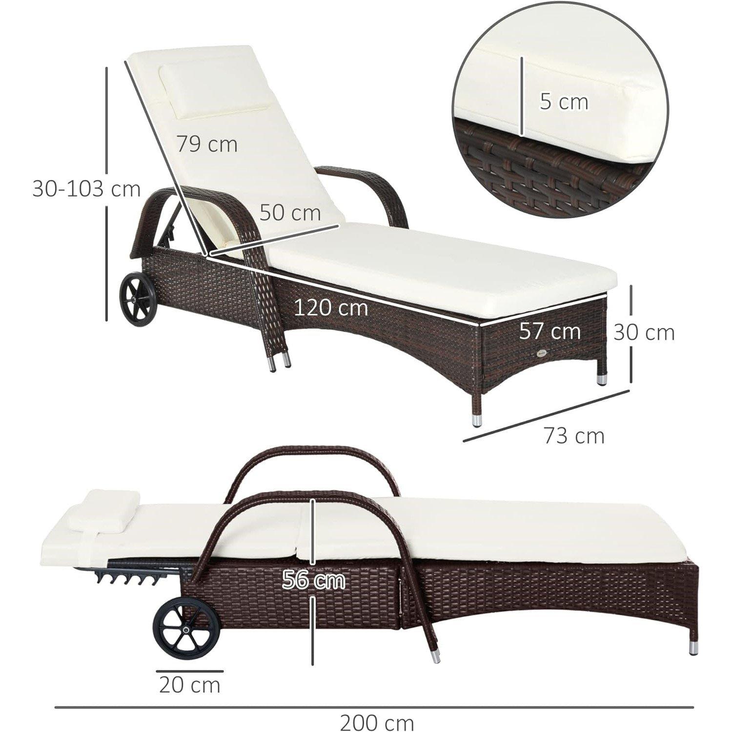 Brown - Outsunny - Rattan Ajustable Sun Lounger - 2