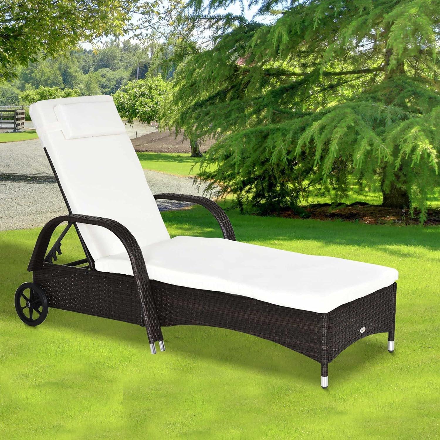 Brown - Outsunny - Rattan Ajustable Sun Lounger - 3