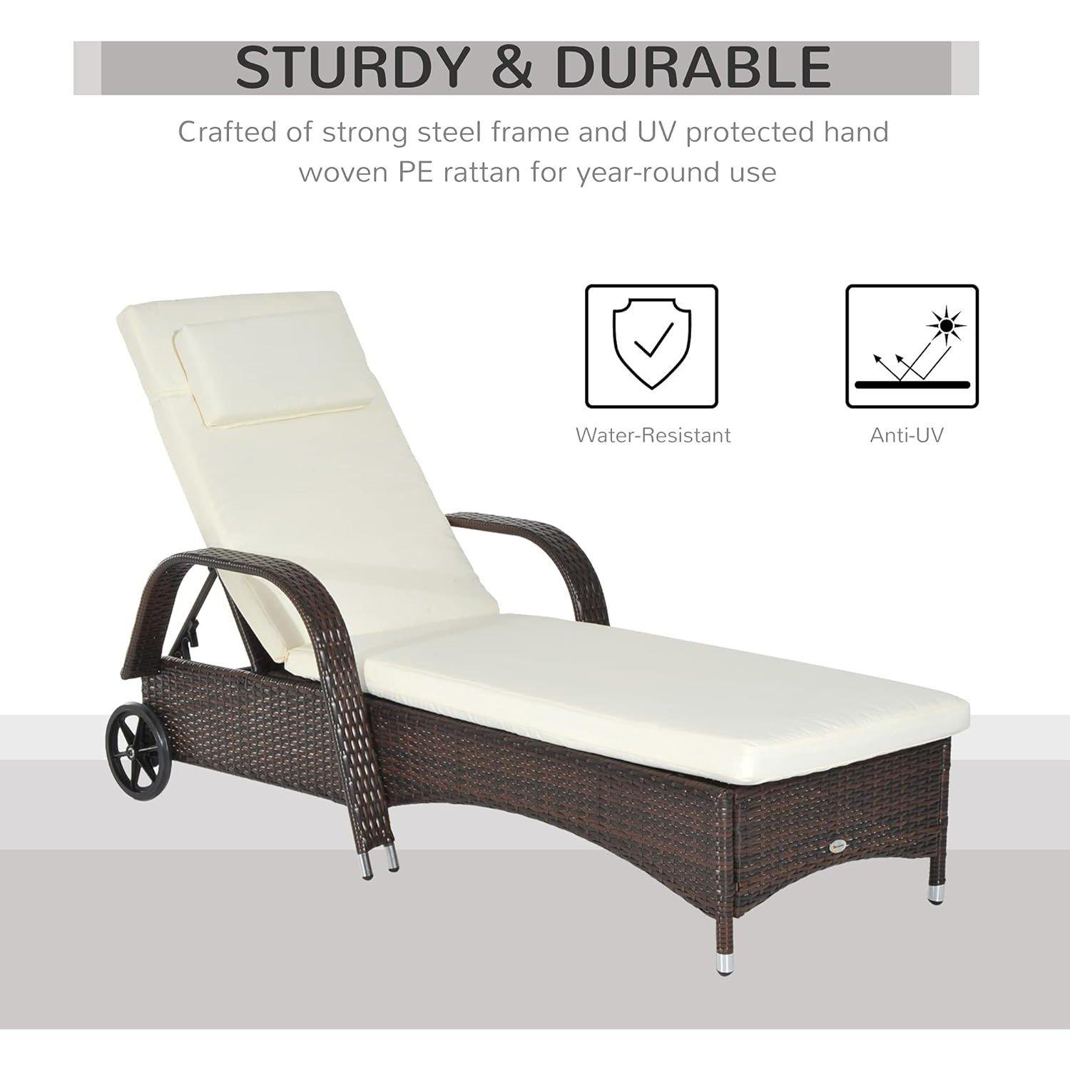 Brown - Outsunny - Rattan Ajustable Sun Lounger - 4