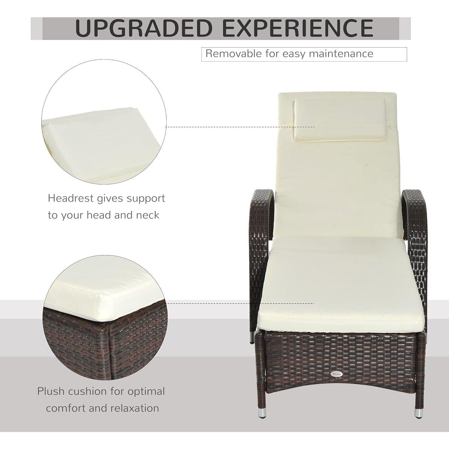 Brown - Outsunny - Rattan Ajustable Sun Lounger - 5