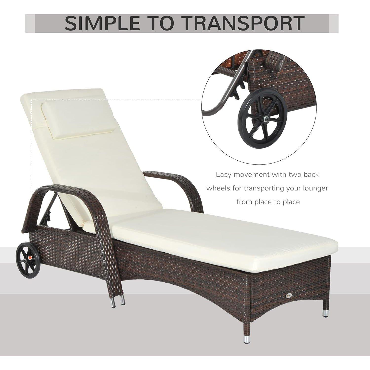 Brown - Outsunny - Rattan Ajustable Sun Lounger - 7