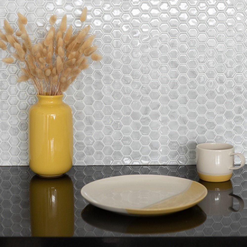 Grey - Wall Pops - Self Adhesive 3D Epoxy Tile Stickers Hex Marble - 1