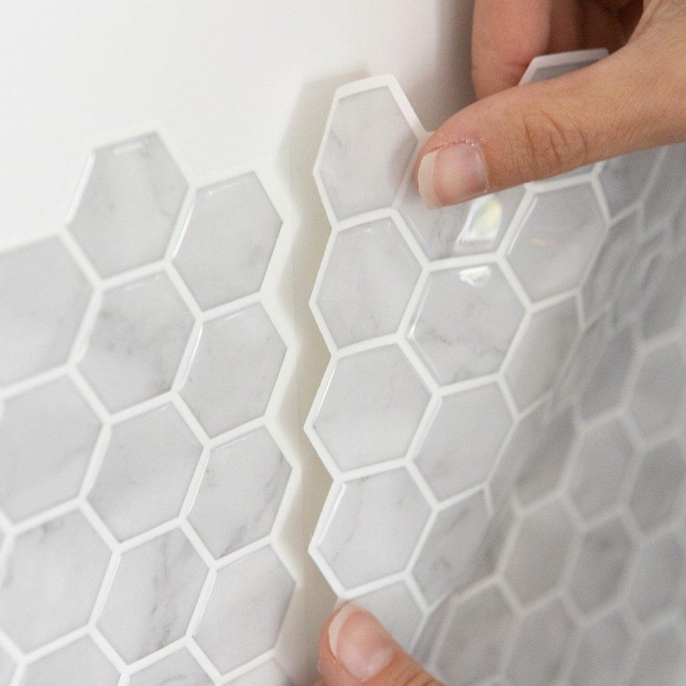 Grey - Wall Pops - Self Adhesive 3D Epoxy Tile Stickers Hex Marble - 4