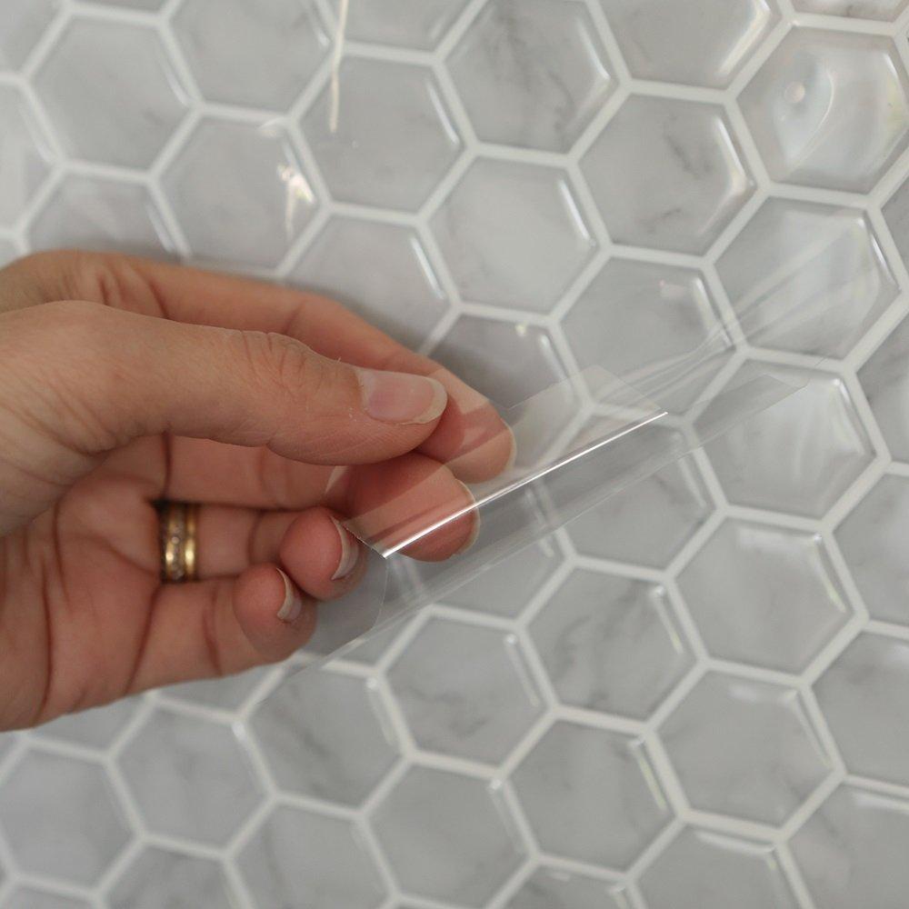 Grey - Wall Pops - Self Adhesive 3D Epoxy Tile Stickers Hex Marble - 5