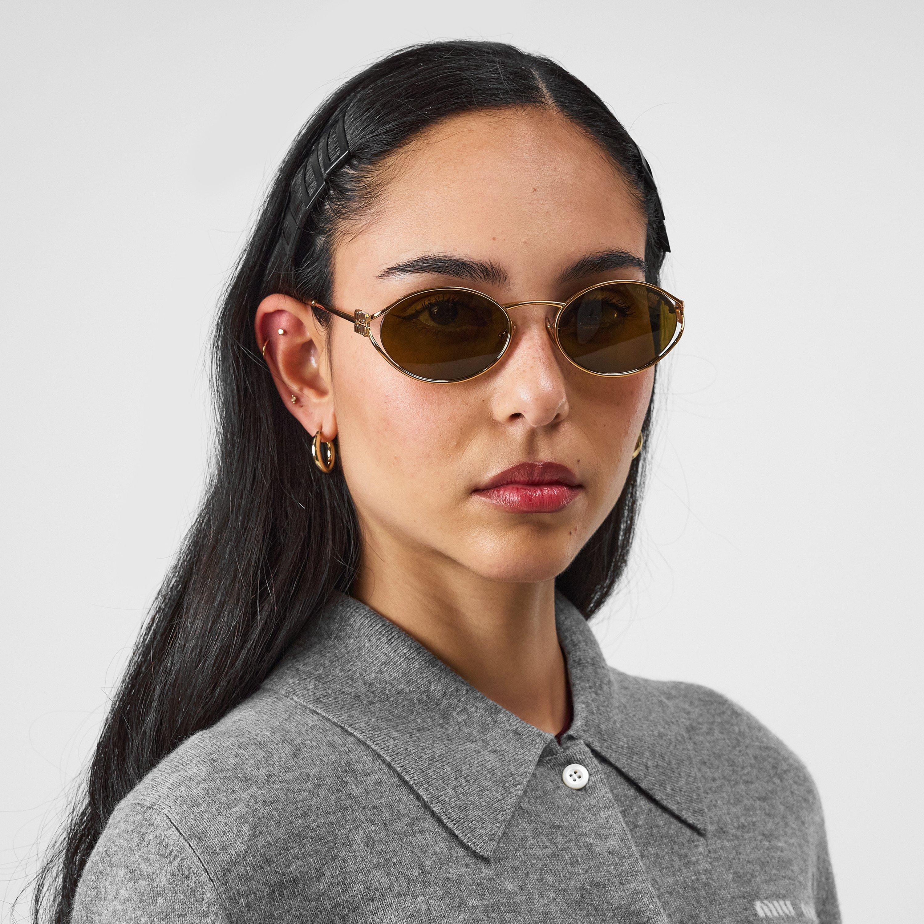 Brass Gold - Miu Miu - Women's Logo Sunglasses - 3