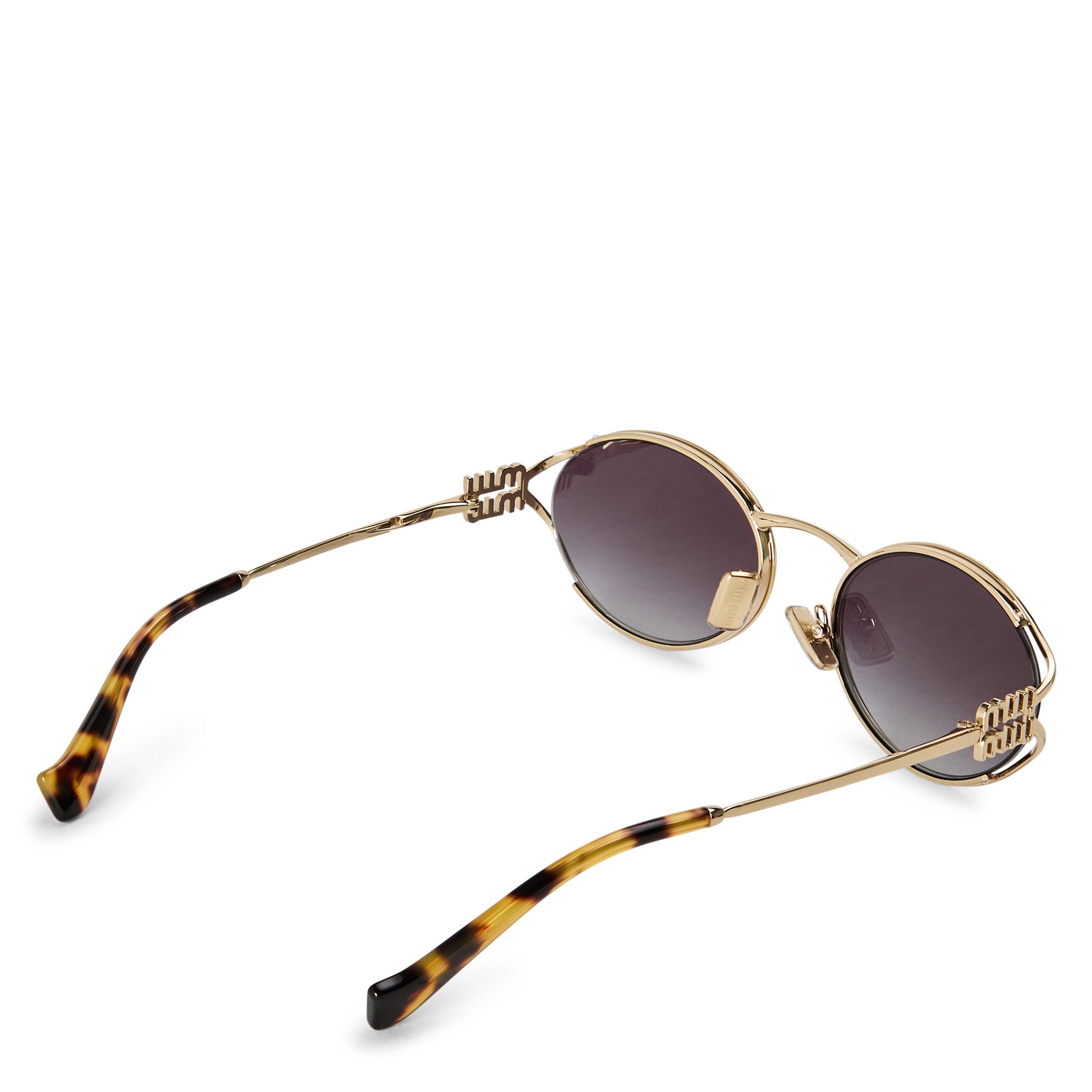Pale Gold/Grey - Miu Miu - Women's Logo Sunglasses - 2