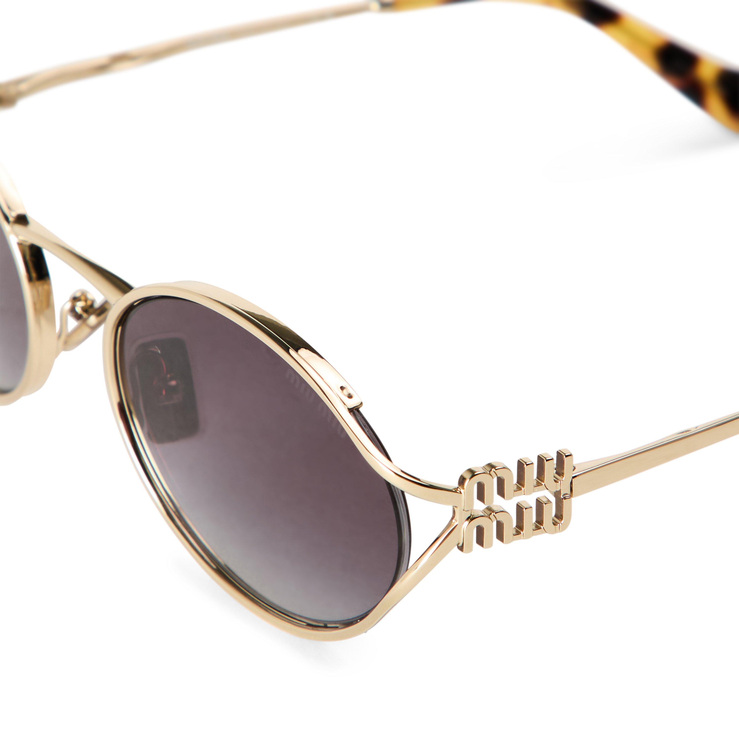 Pale Gold/Grey - Miu Miu - Women's Logo Sunglasses - 4