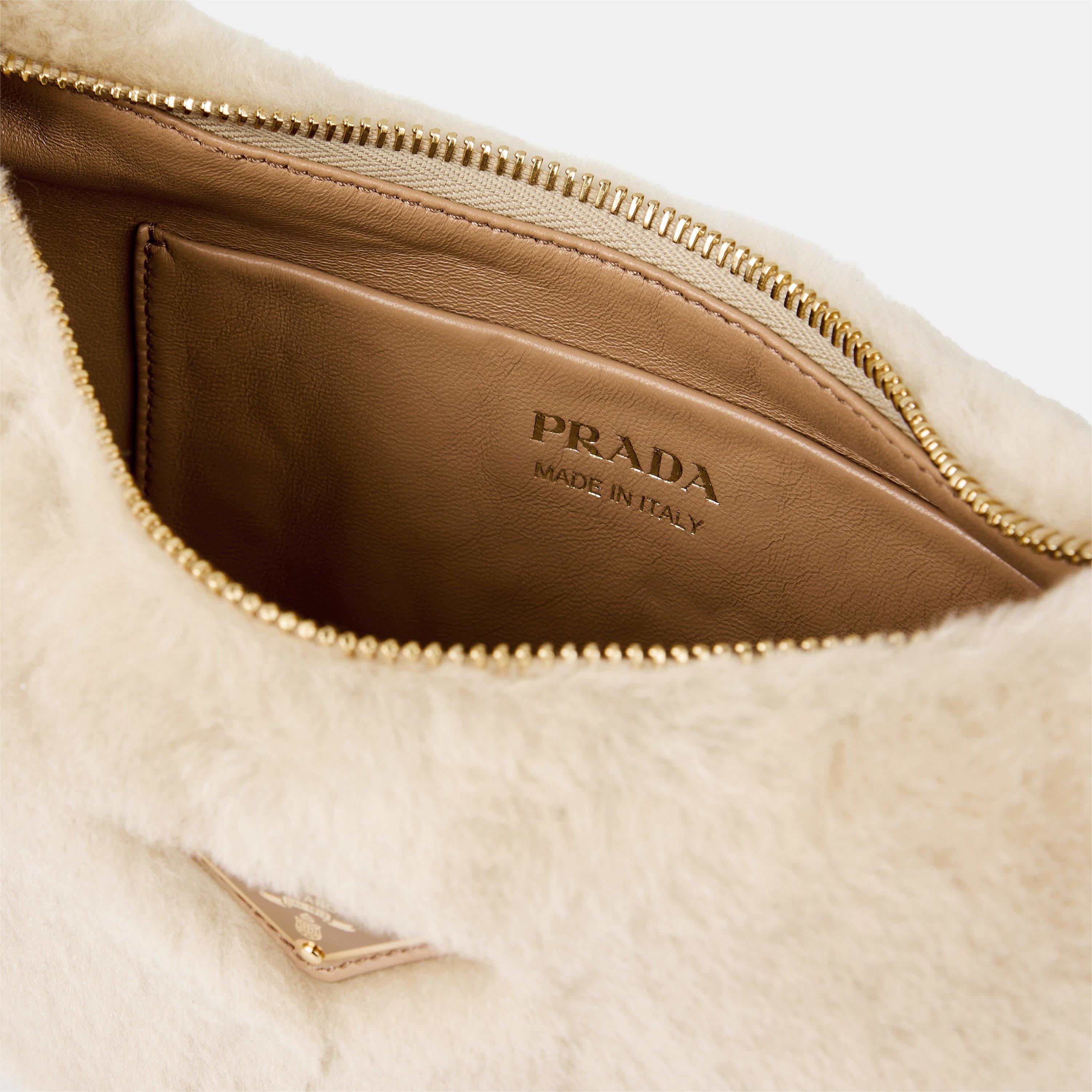 Ecru Noise - Prada - Arque Shearling Shoulder Bag - 5