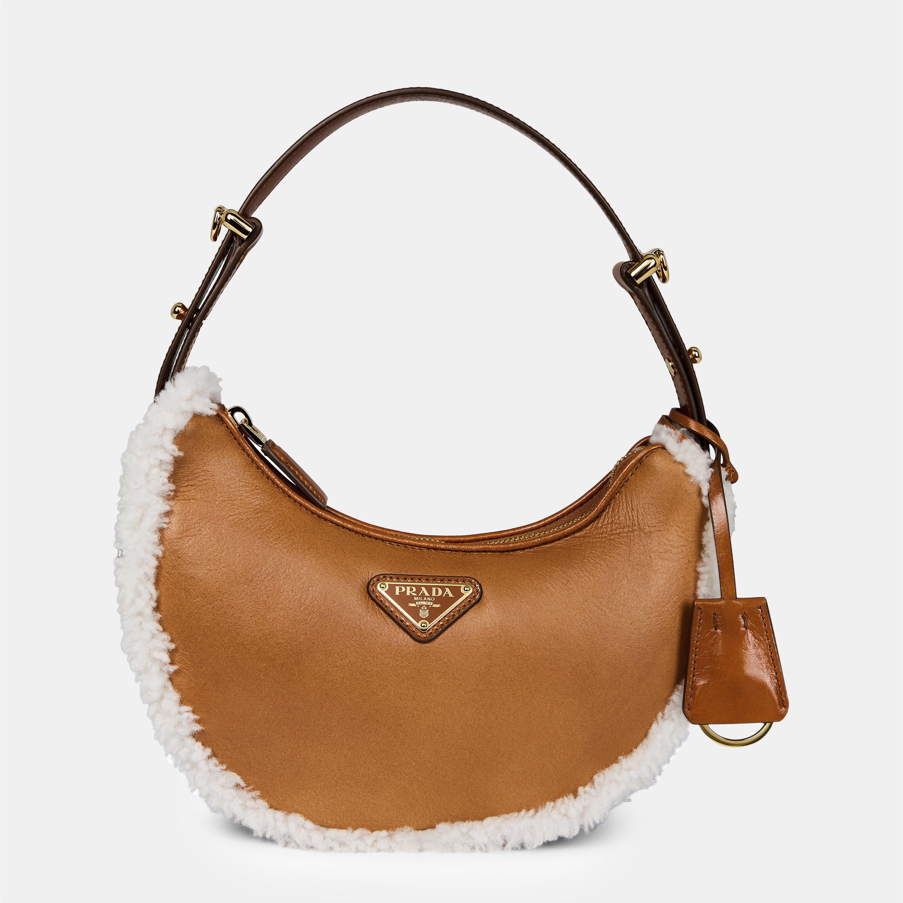 Cognac Nat - Prada - Shearling Arque Shoulder Bag - 1
