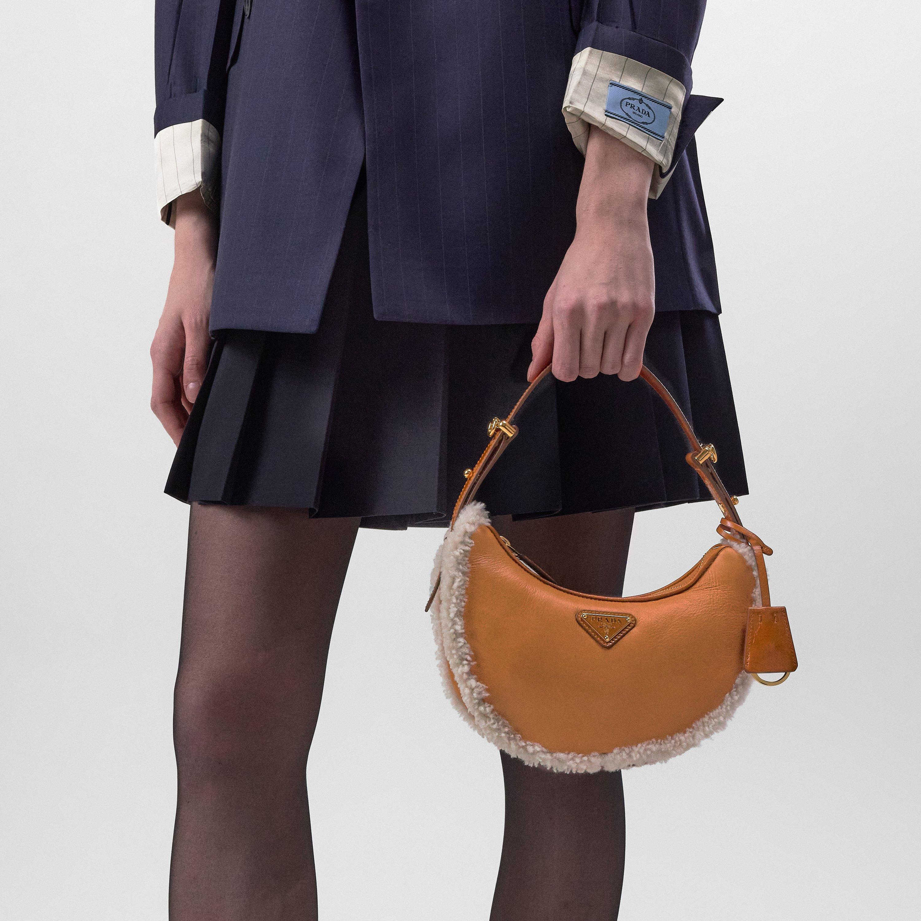 Cognac Nat - Prada - Shearling Arque Shoulder Bag - 3