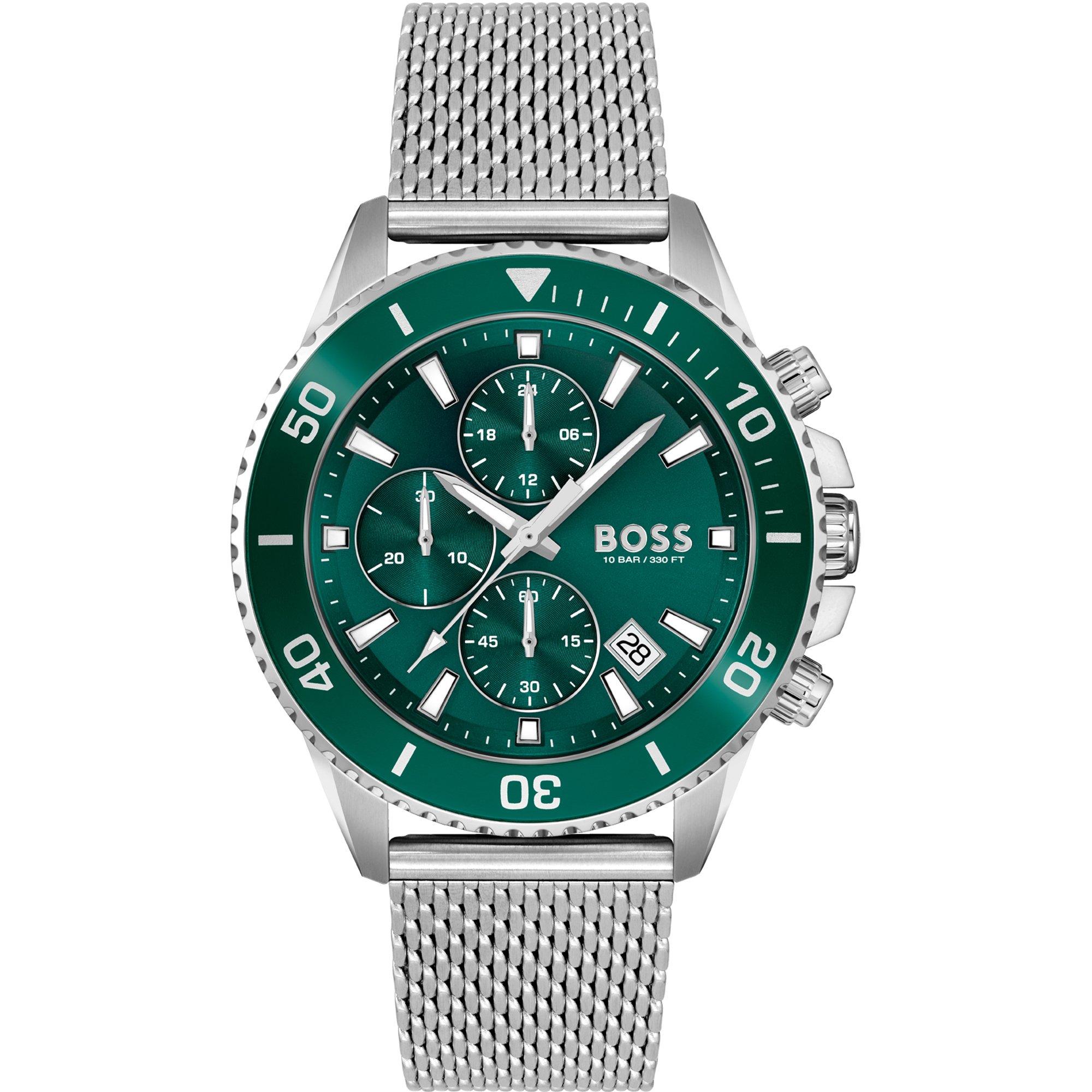 Green/Silver - Boss - Men's Admiral Stainless Steel 46mm Water Resistant Analogue Quartz Watch - 1