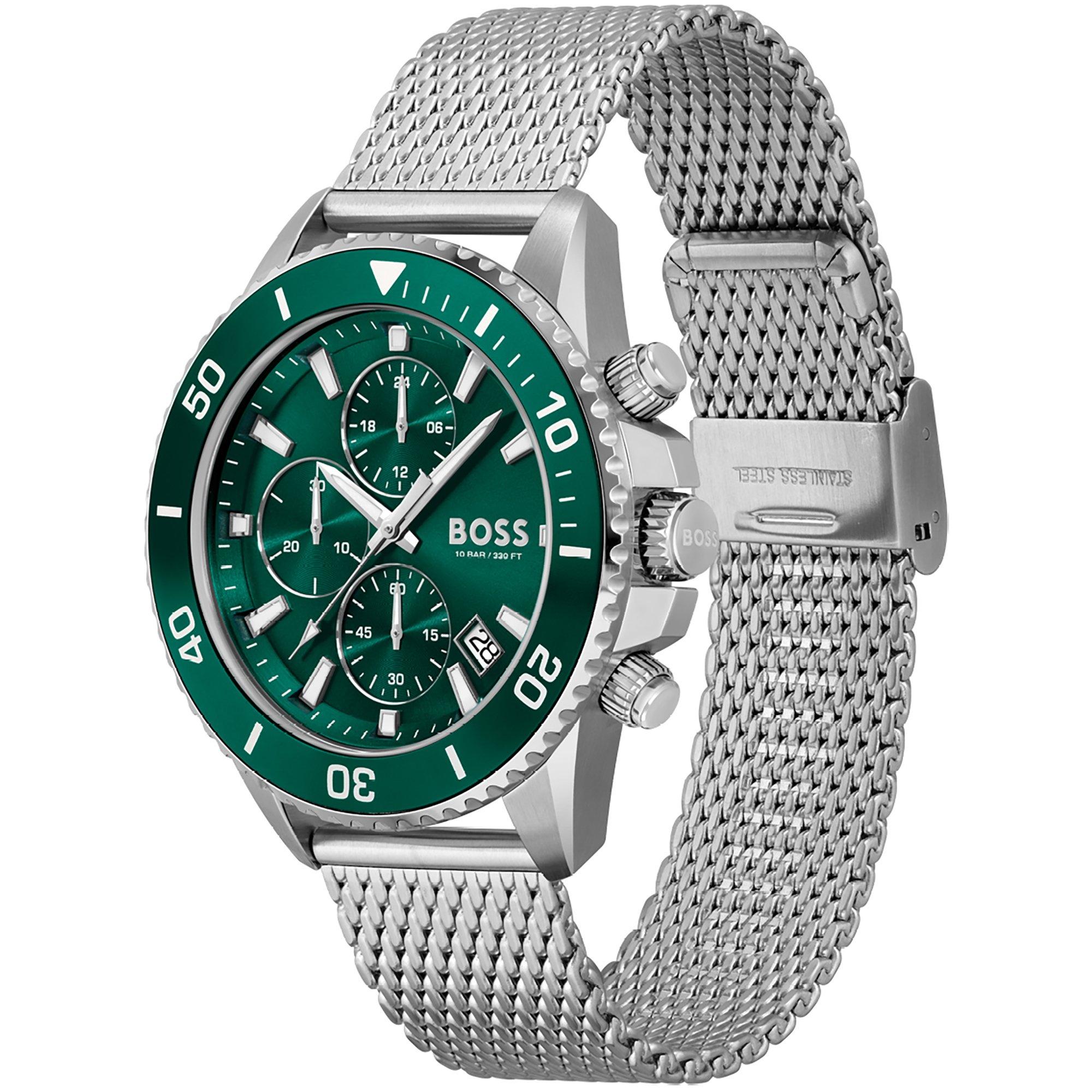 Green/Silver - Boss - Men's Admiral Stainless Steel 46mm Water Resistant Analogue Quartz Watch - 2