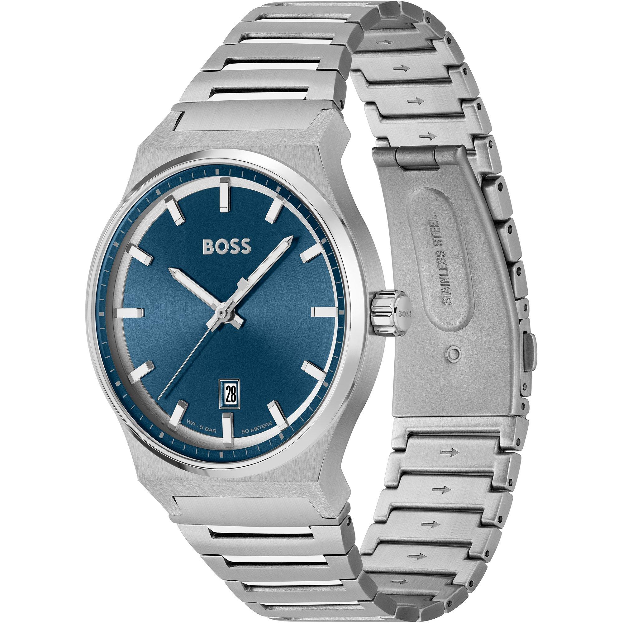 Blue/Silver - Boss - Men's Candour Three-Hand Design Watch - 3