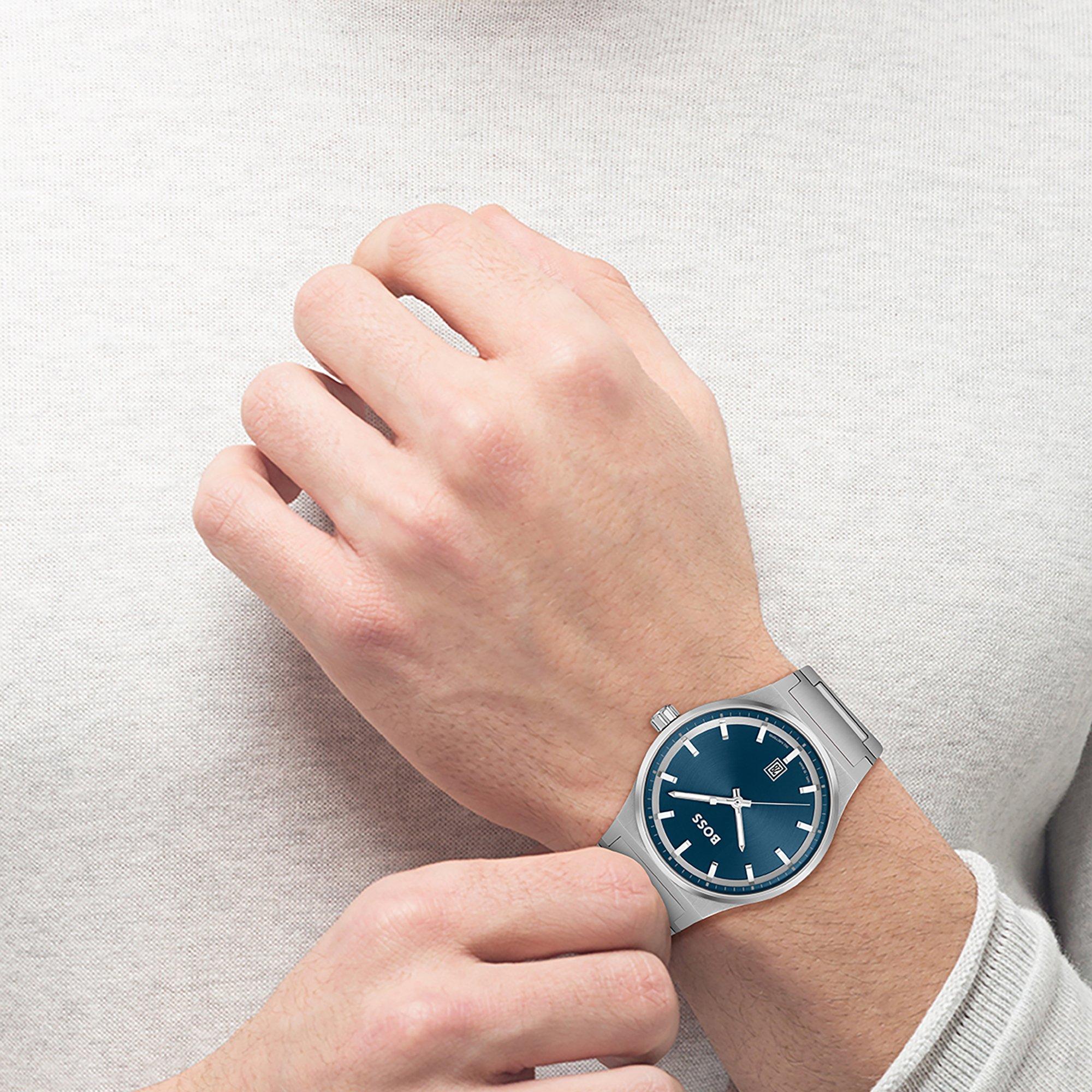 Blue/Silver - Boss - Men's Candour Three-Hand Design Watch - 4