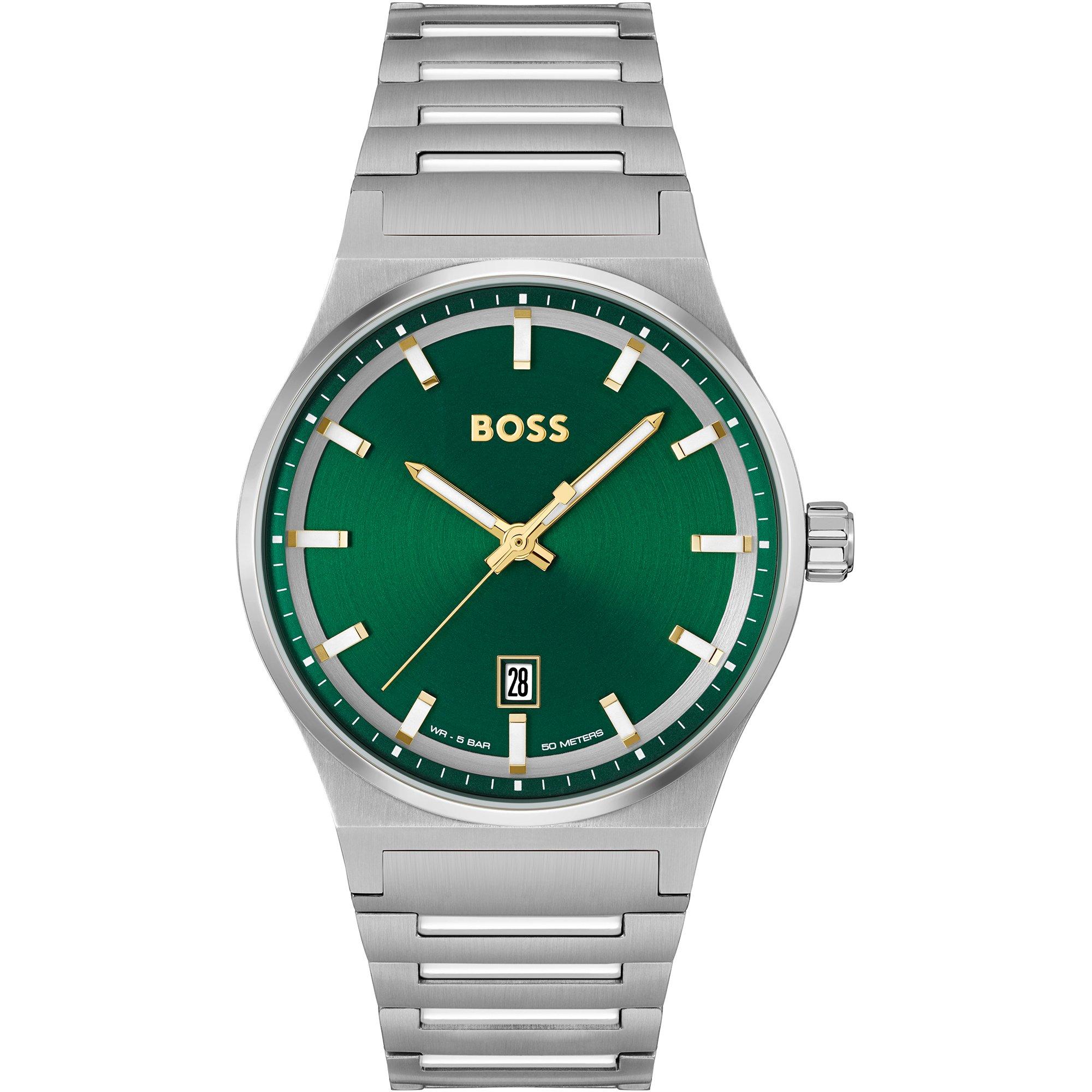Boss Men's Candour Three Hand Analogue Quartz Watch - Green/Silver