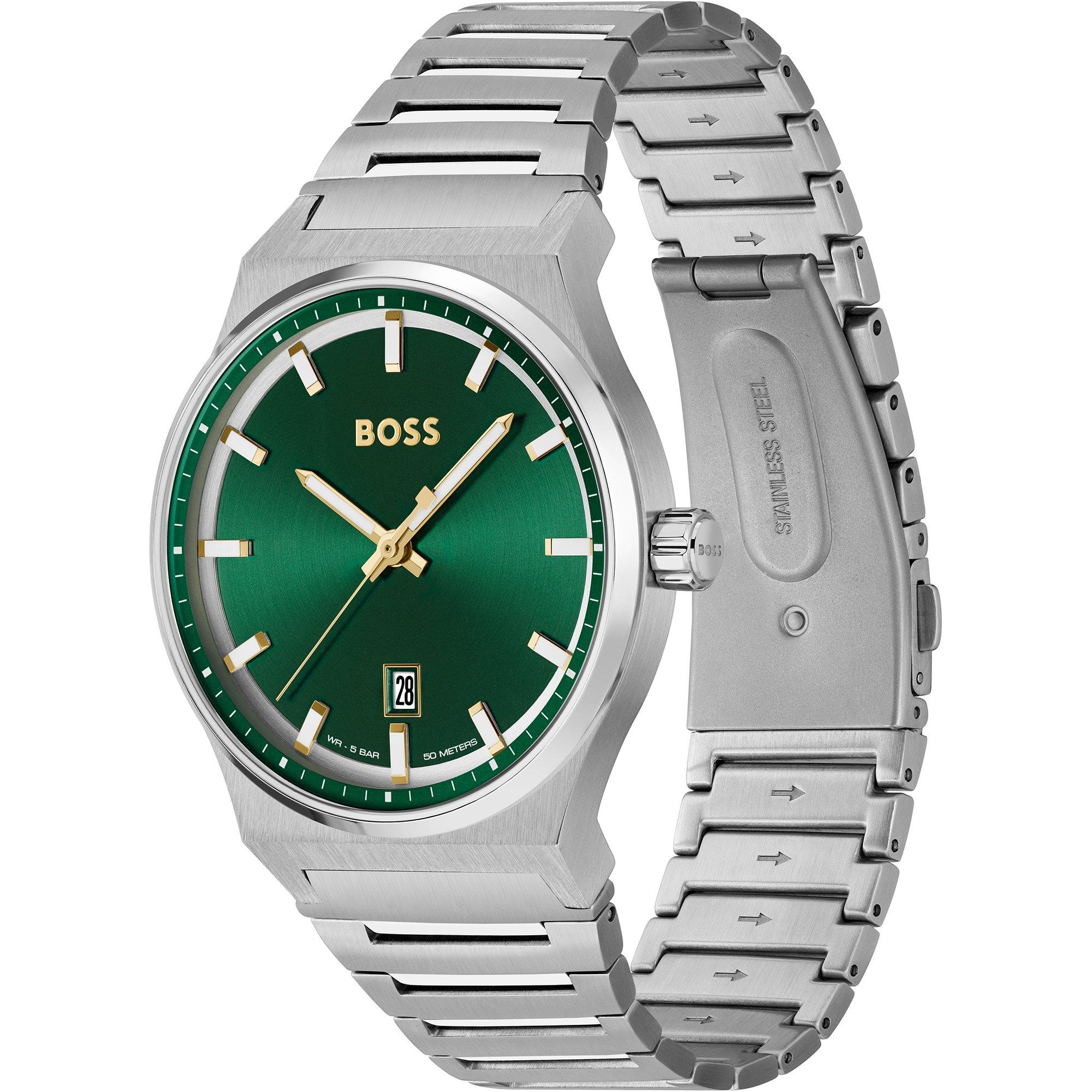 Green/Silver - Boss - Men's Candour Three Hand Analogue Quartz Watch - 3