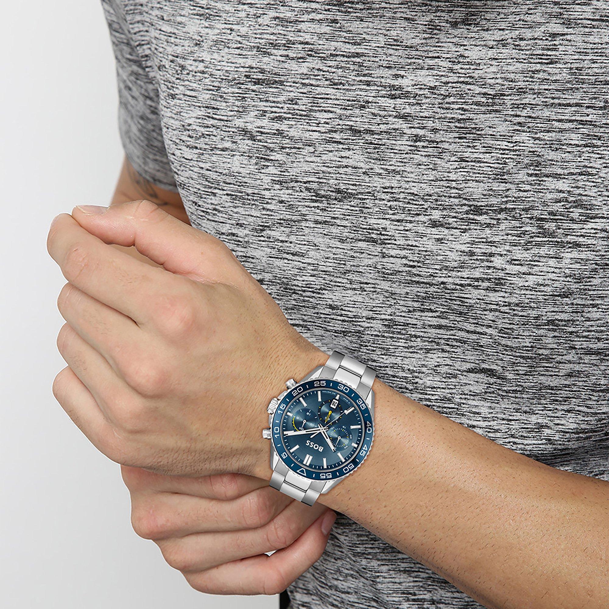 Blue/Silver - Boss - Men's Runner Watch with Rotating Bezel - 4