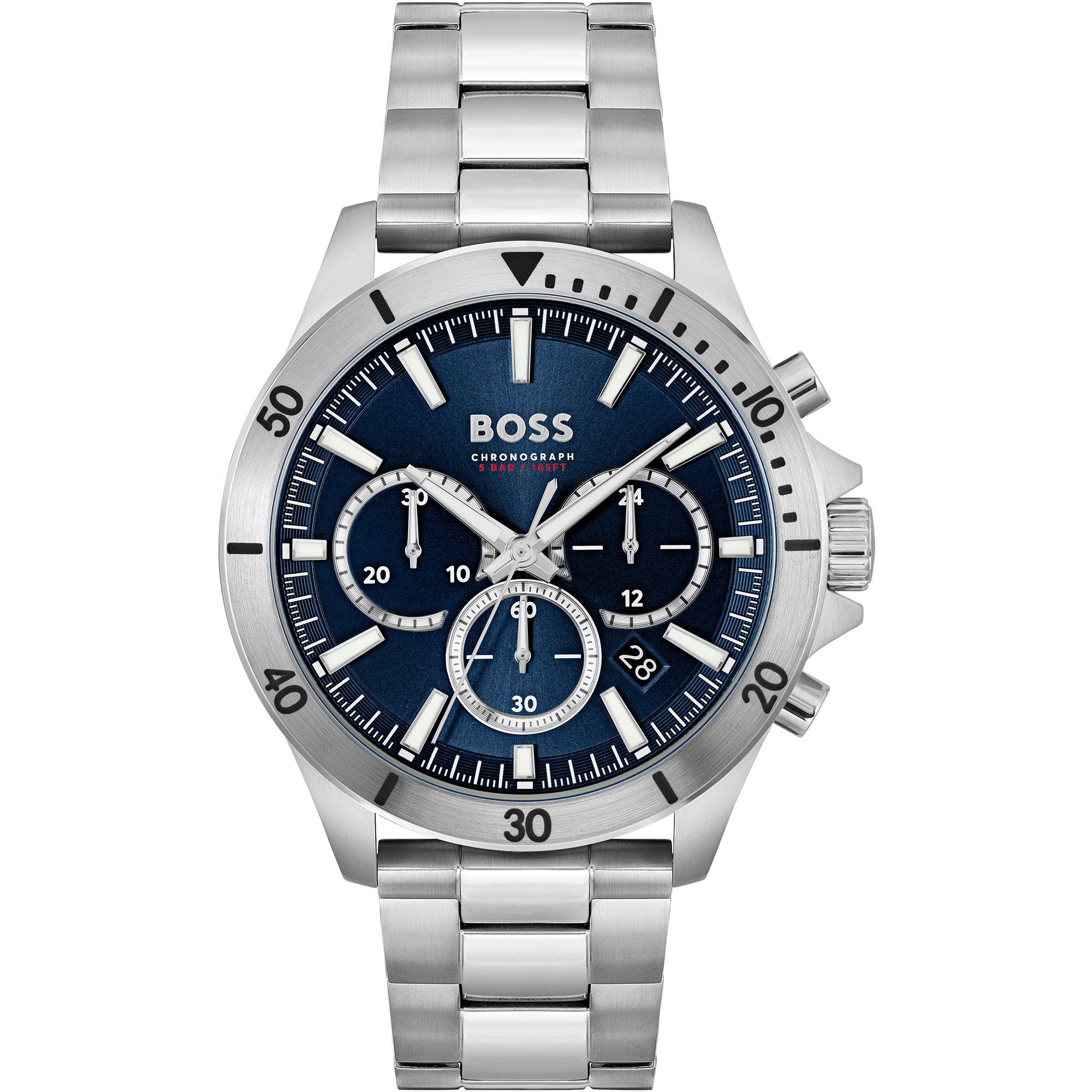 Blue/Silver - Boss - Men's Troper Chronograph 44mm Water Resistant Analogue Quartz Watch - 1