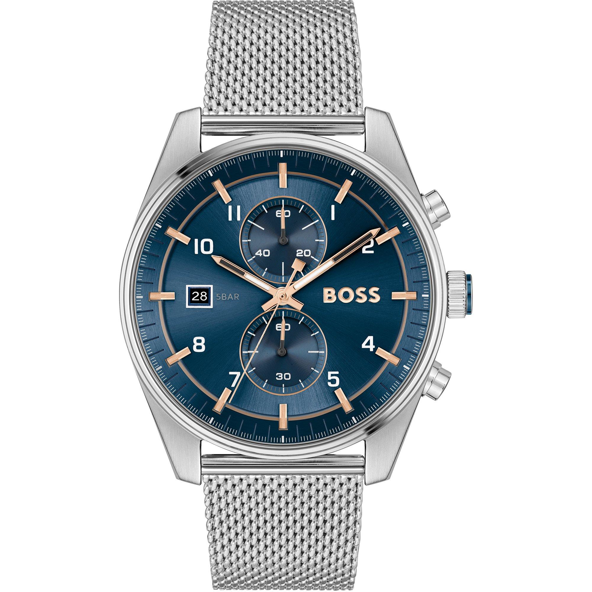 Boss Men's Skytraveller 44Mm Chronograph Water Resistant Analogue Quartz Watch - Blue/Silver