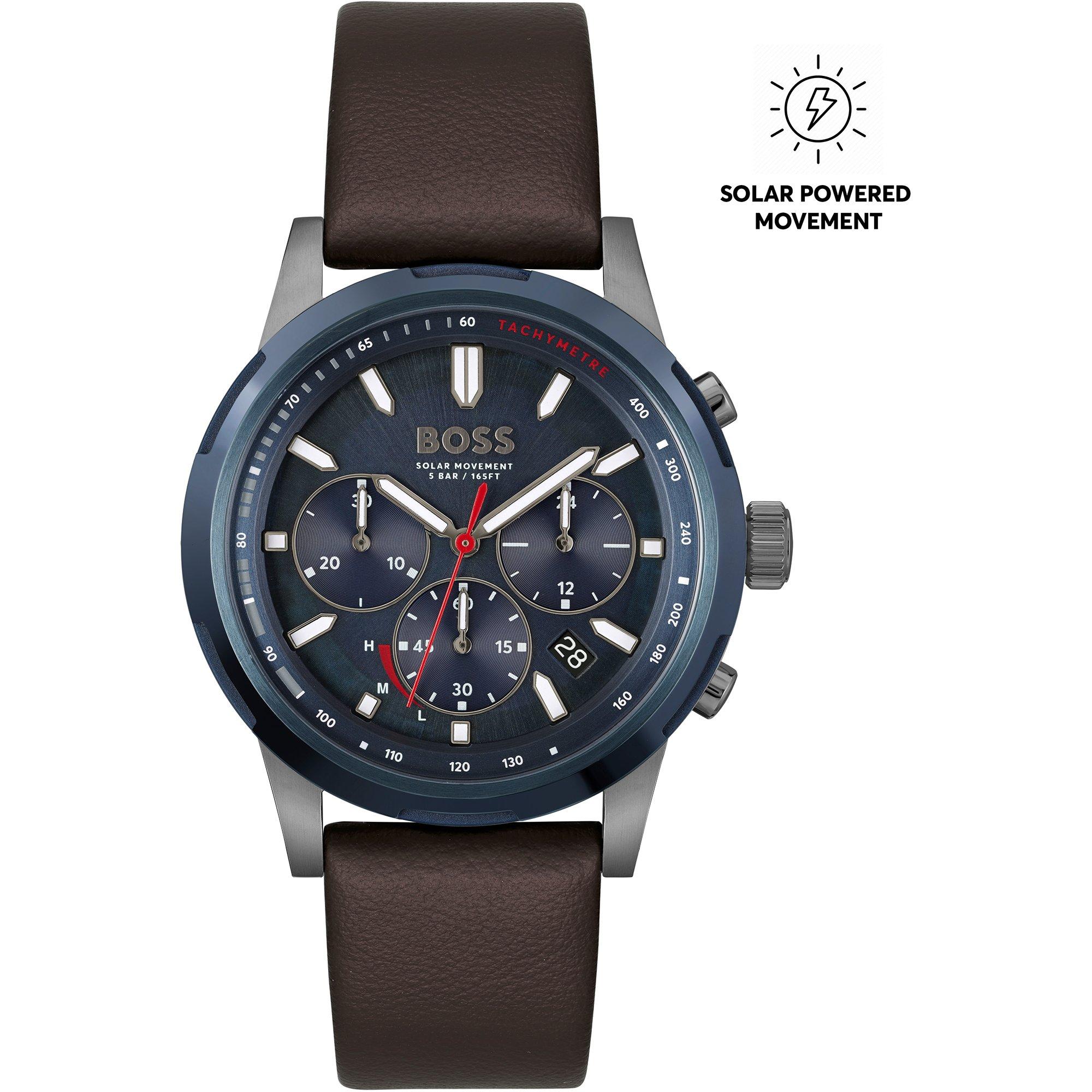 Boss Men's Solgrade Solar Powered Chronograph 44Mm Analogue Quartz Watch - Blue/Brown
