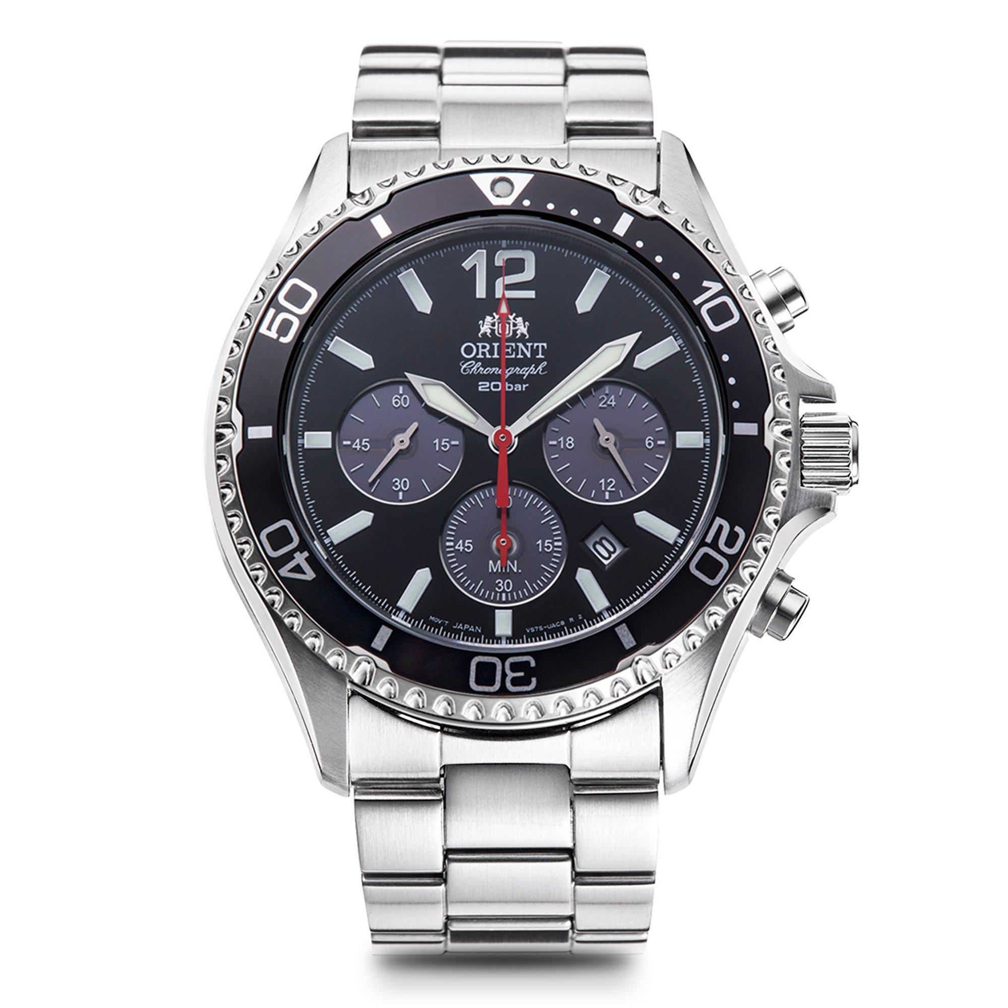 Orient Men's Mako Iii Chronograph Solar Powered Divers Watch - Silver