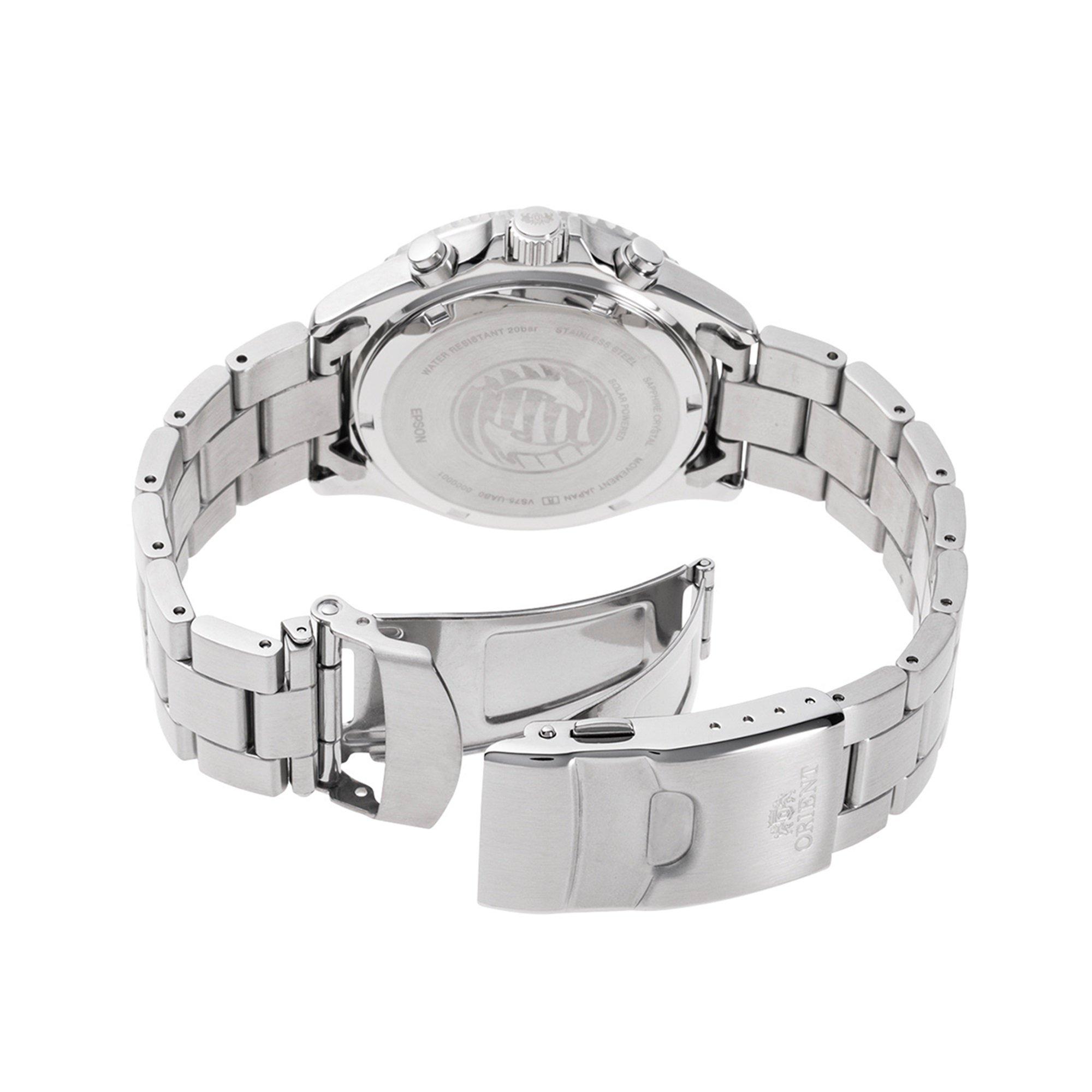 Silver - Orient - Orient Mako III Chronograph Solar Powered Divers Watch - 3