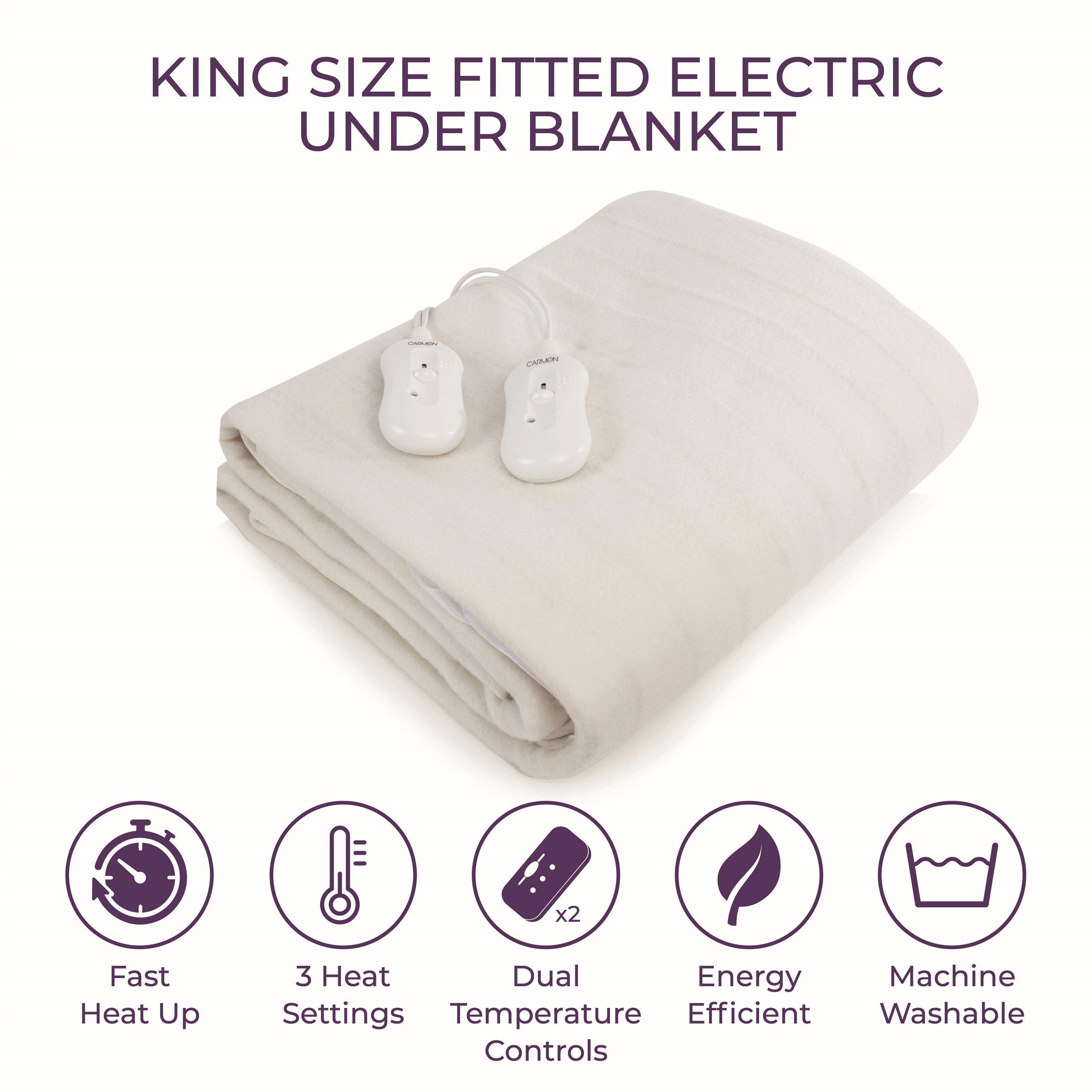 White - Carmen - King Fitted Electric Blanket 203x152 with 40cm Ski - 2