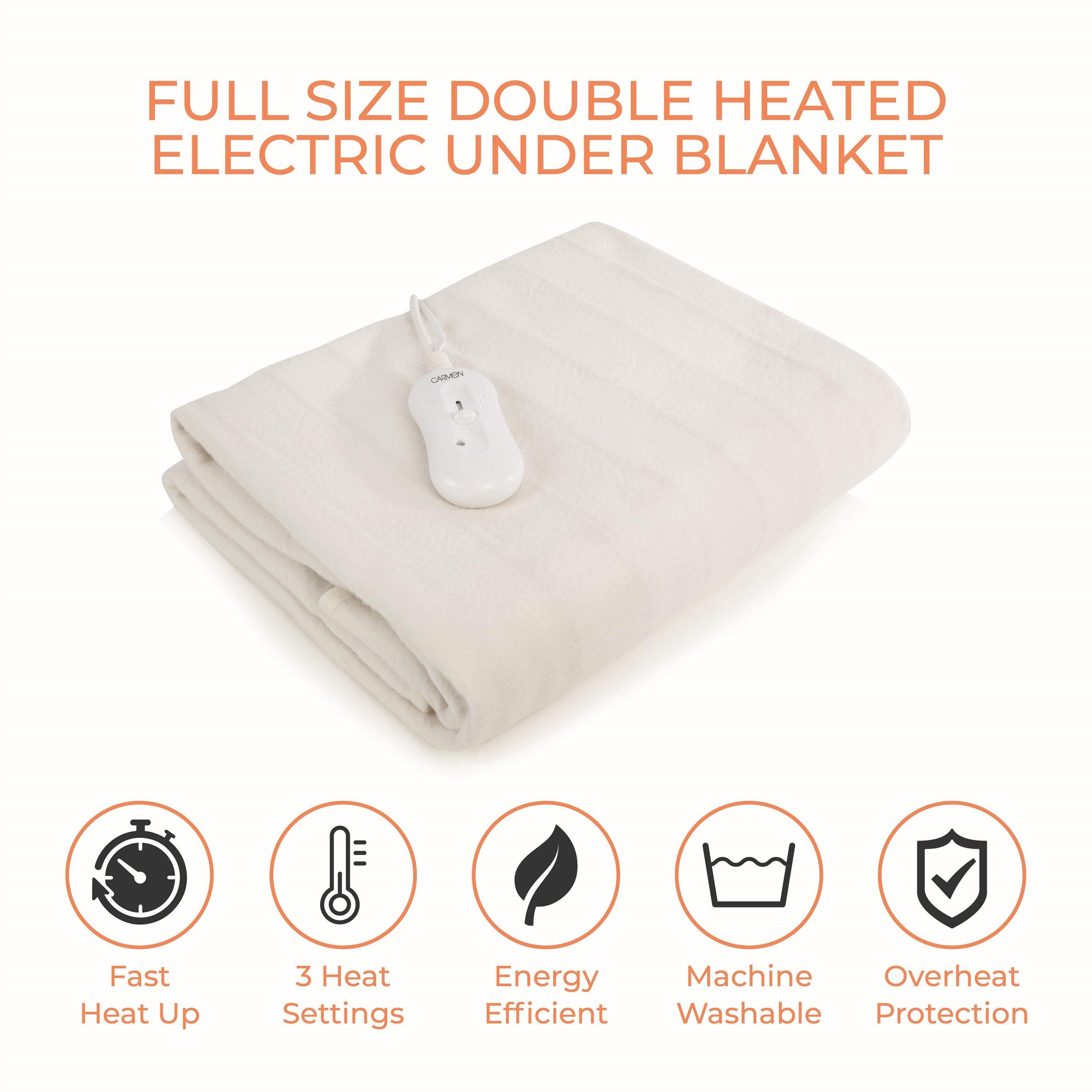 White - Carmen - Full Size Double Heated Under Blanket with Overhea - 3