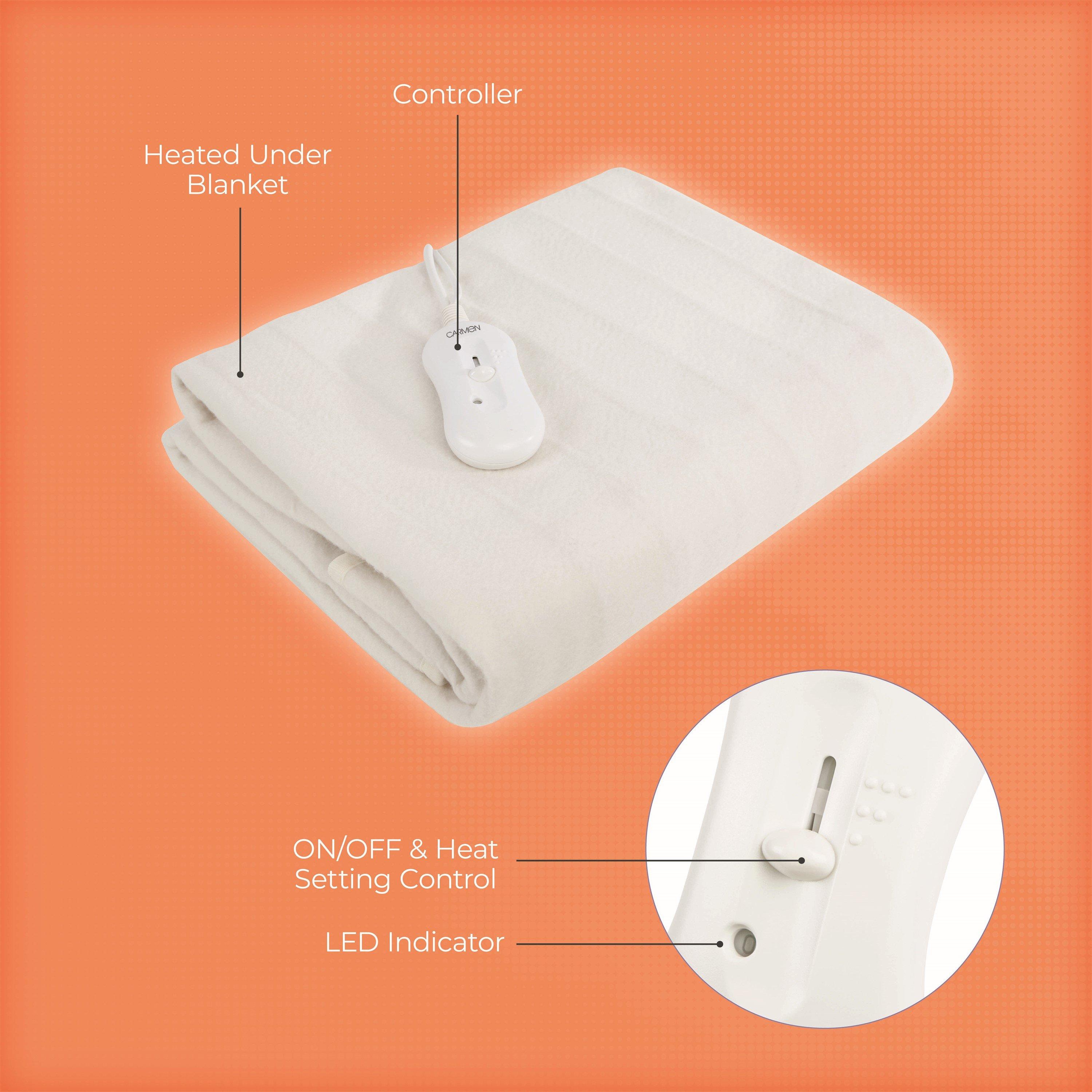 White - Carmen - Full Size Double Heated Under Blanket with Overhea - 7