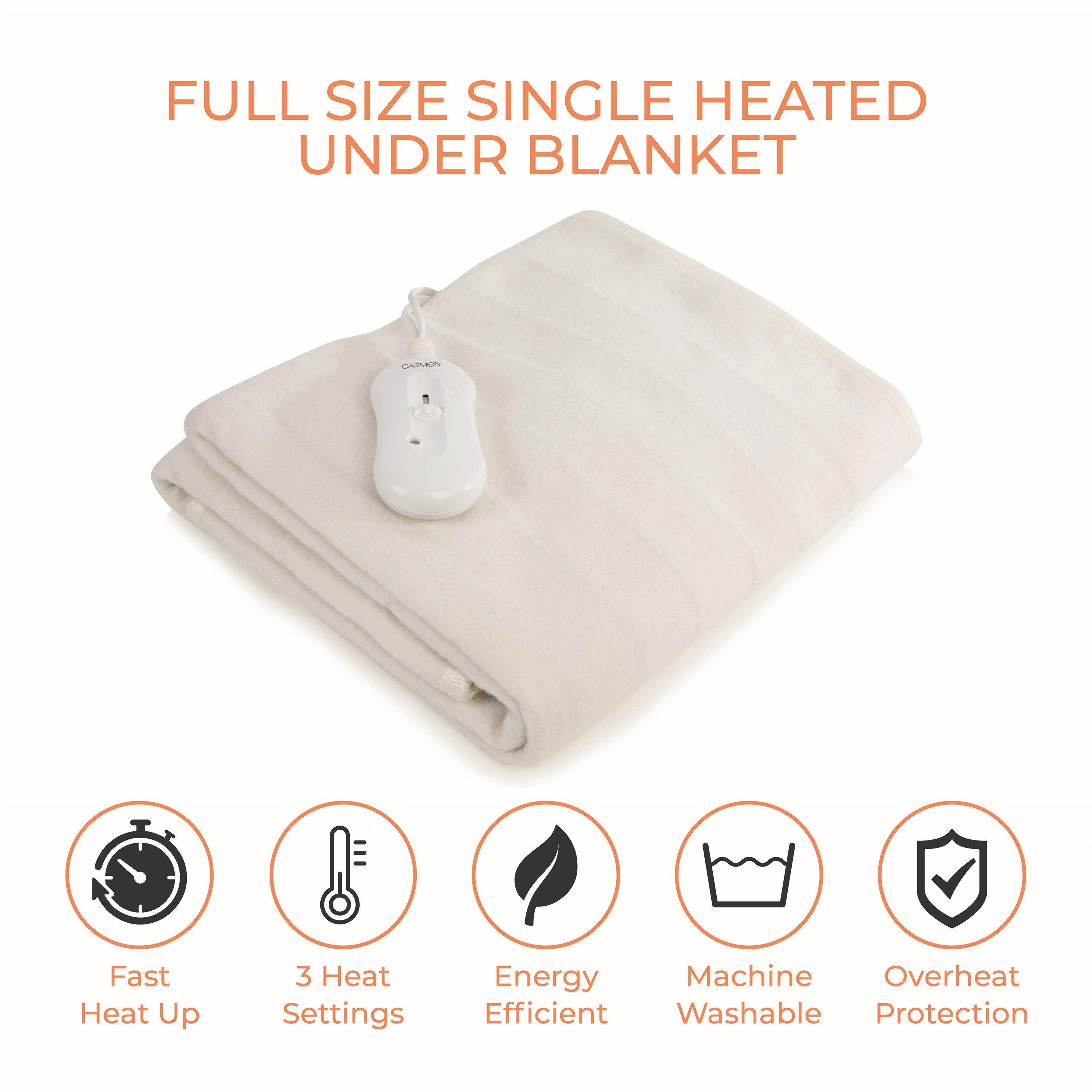 White - Carmen - Full Size Single Heated Under Blanket with Overhea - 3