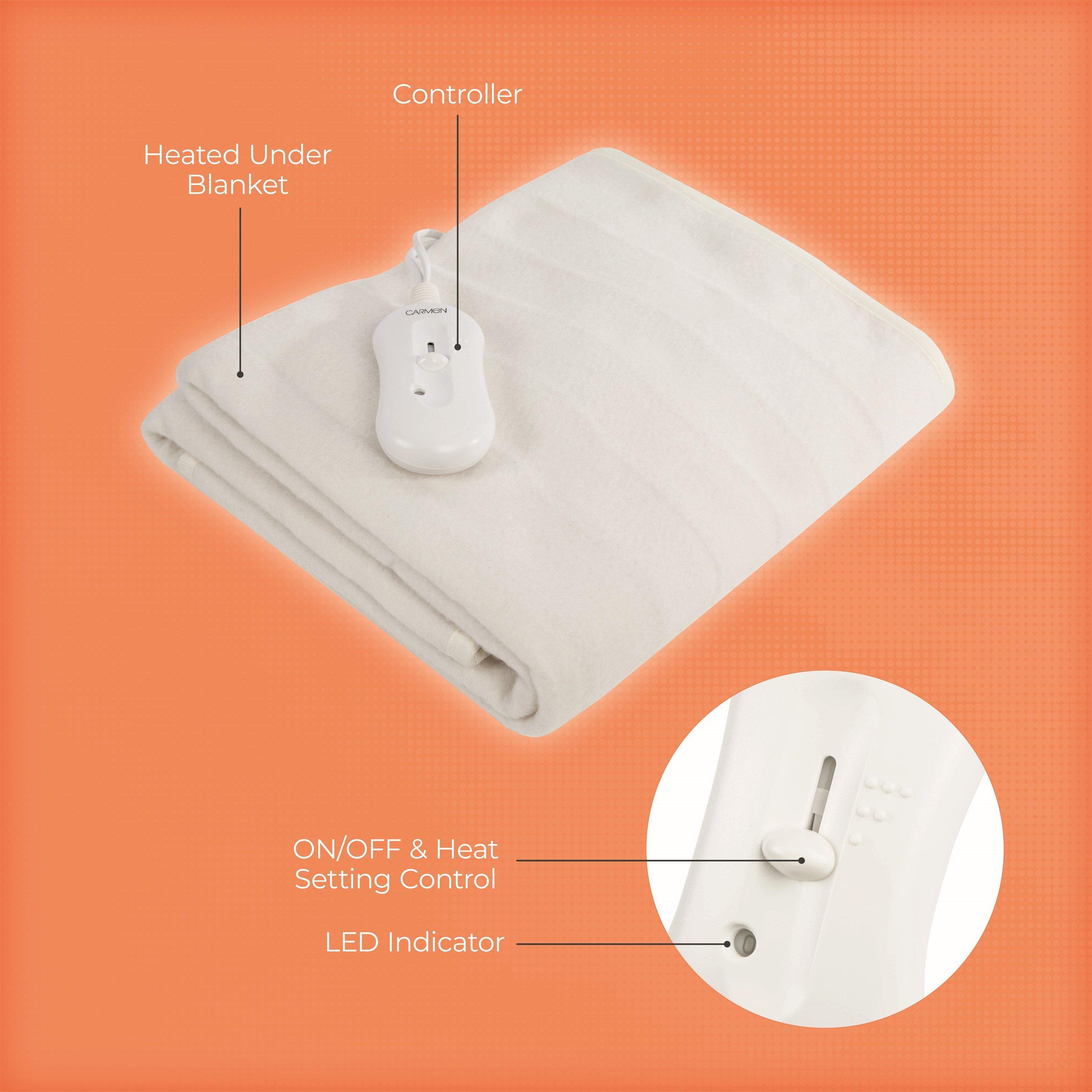 White - Carmen - Full Size Single Heated Under Blanket with Overhea - 7