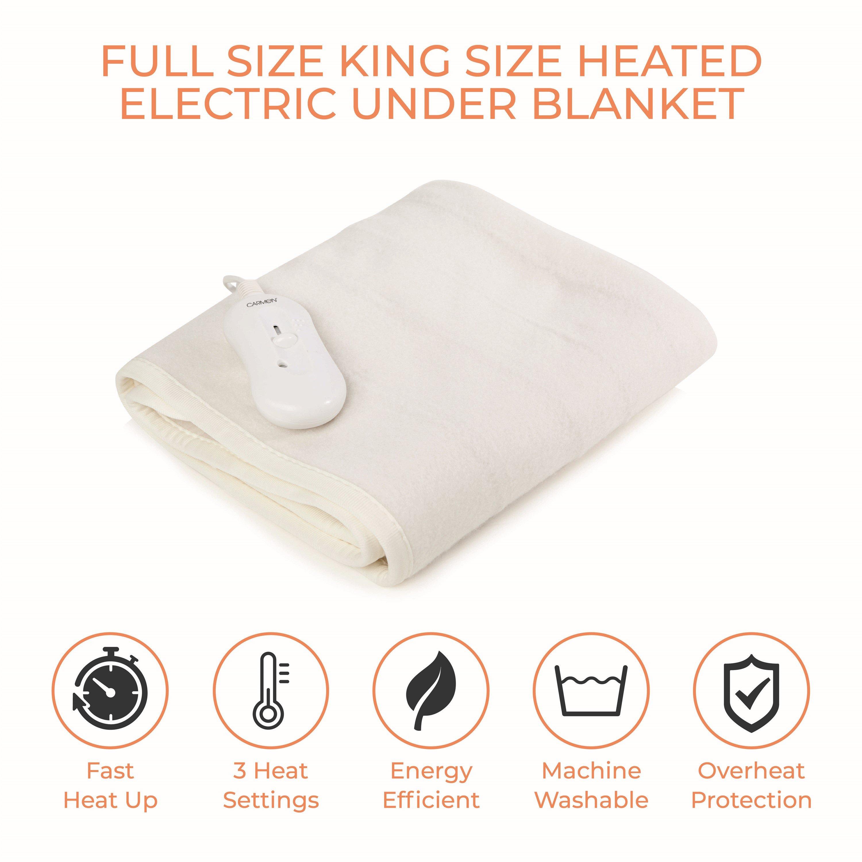White - Carmen - Full Size Kingsize Heated Under Blanket White - 3