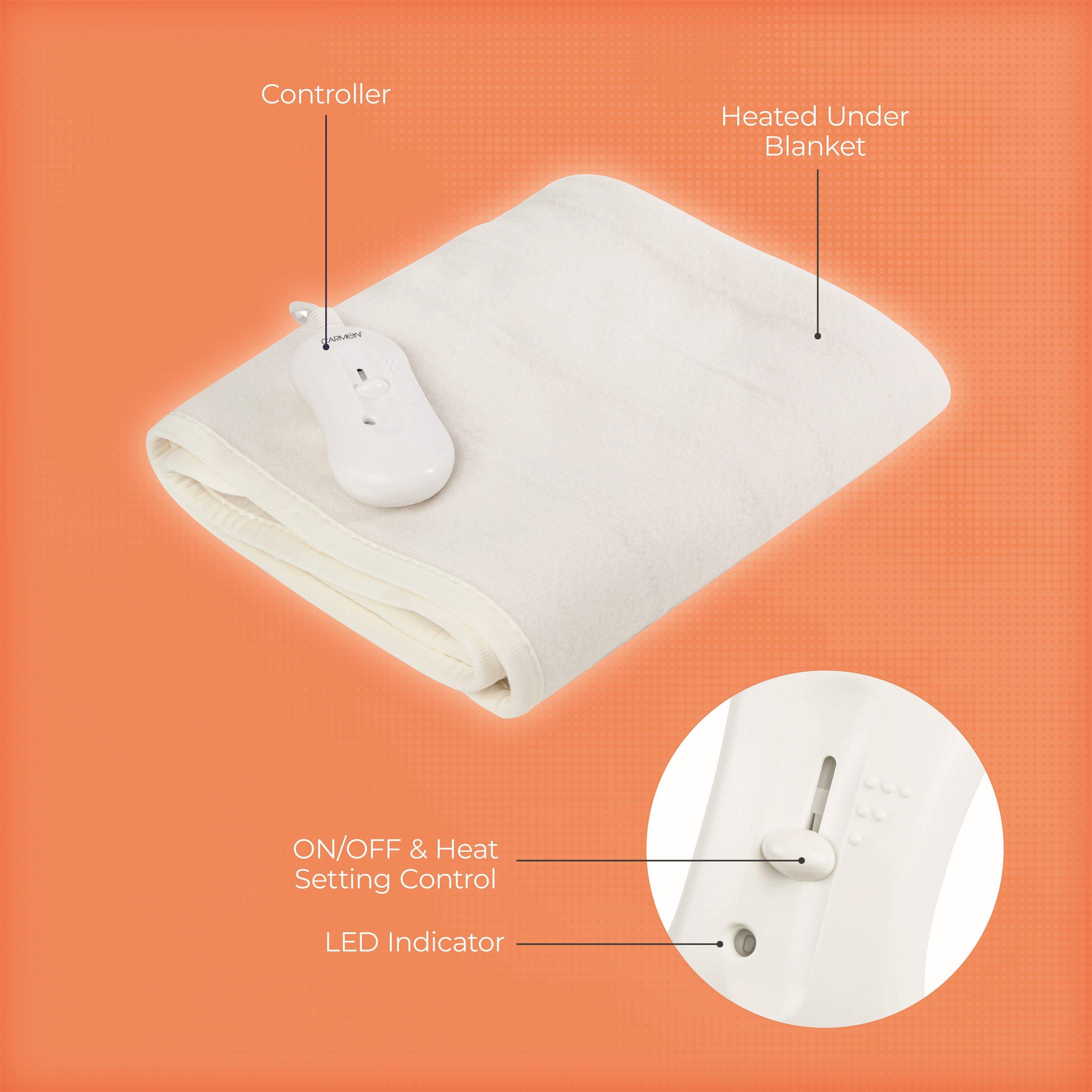 White - Carmen - Full Size Kingsize Heated Under Blanket White - 7