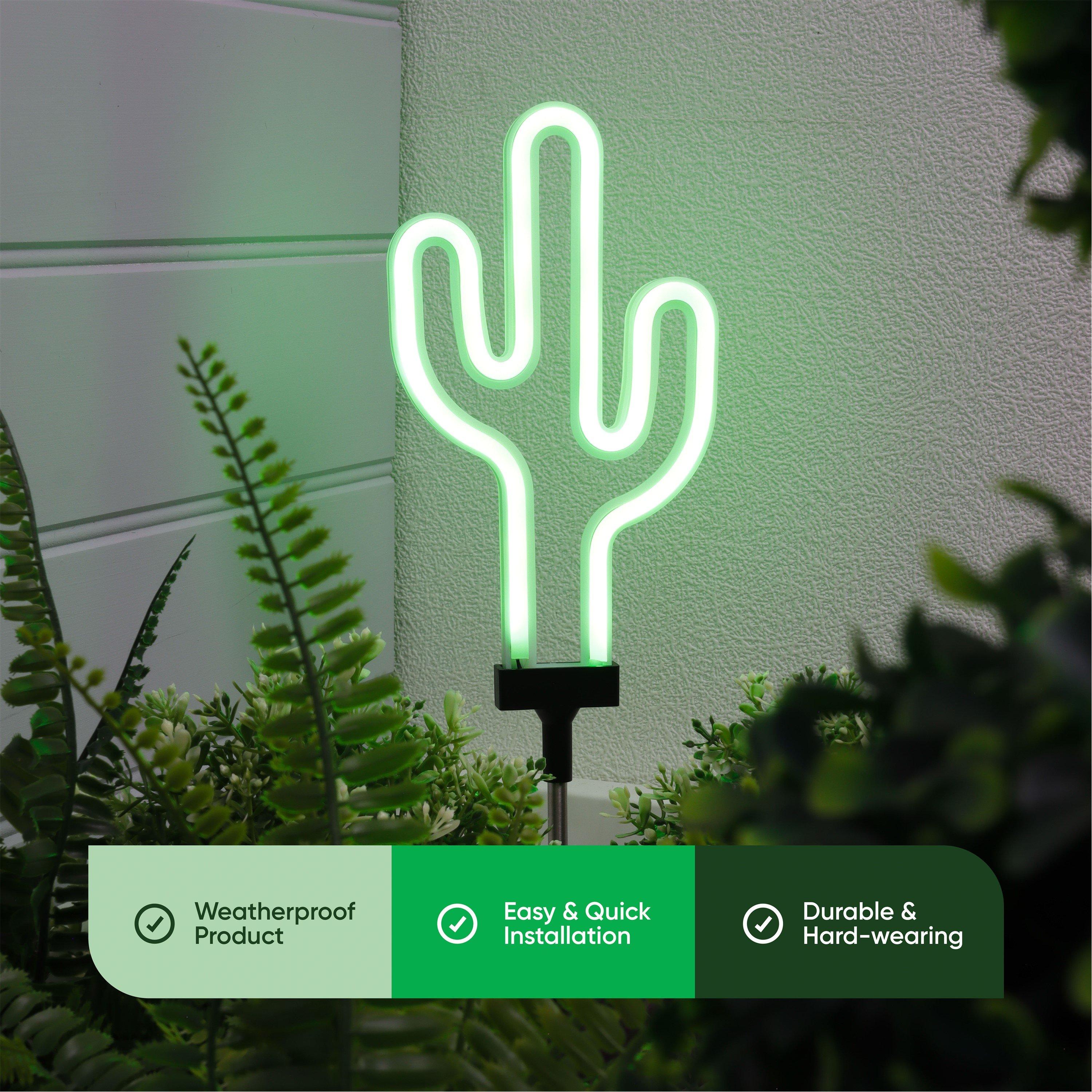 Green - Streetwize - Solar Neon-Effect Cactus Stake Light - 3