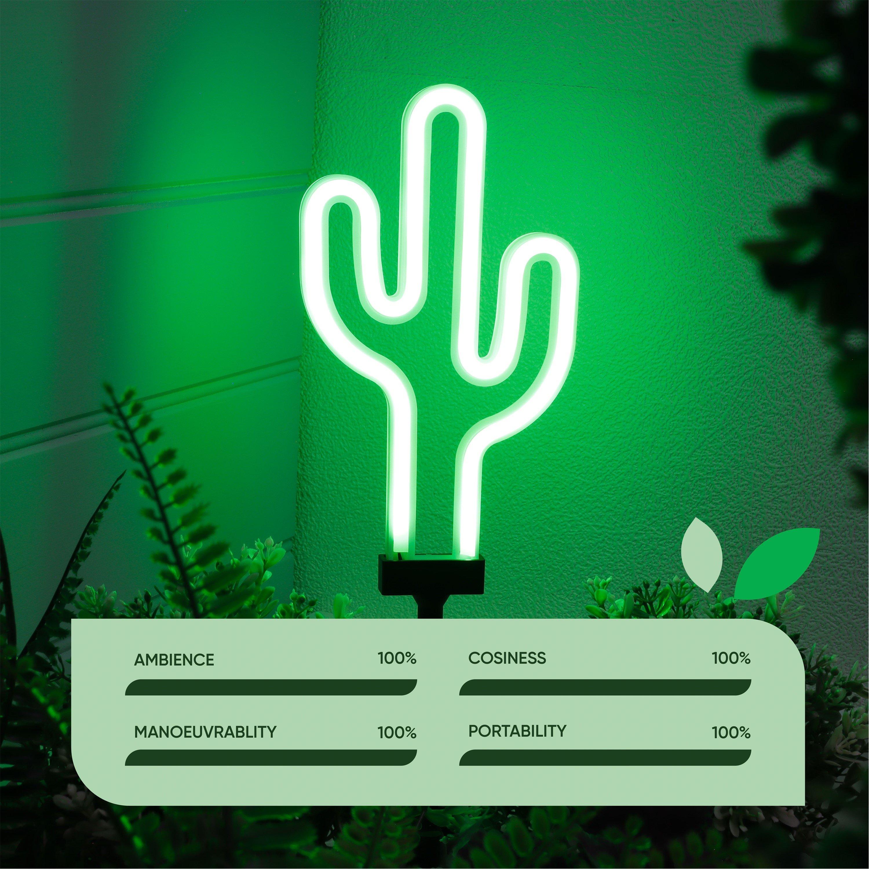 Green - Streetwize - Solar Neon-Effect Cactus Stake Light - 5