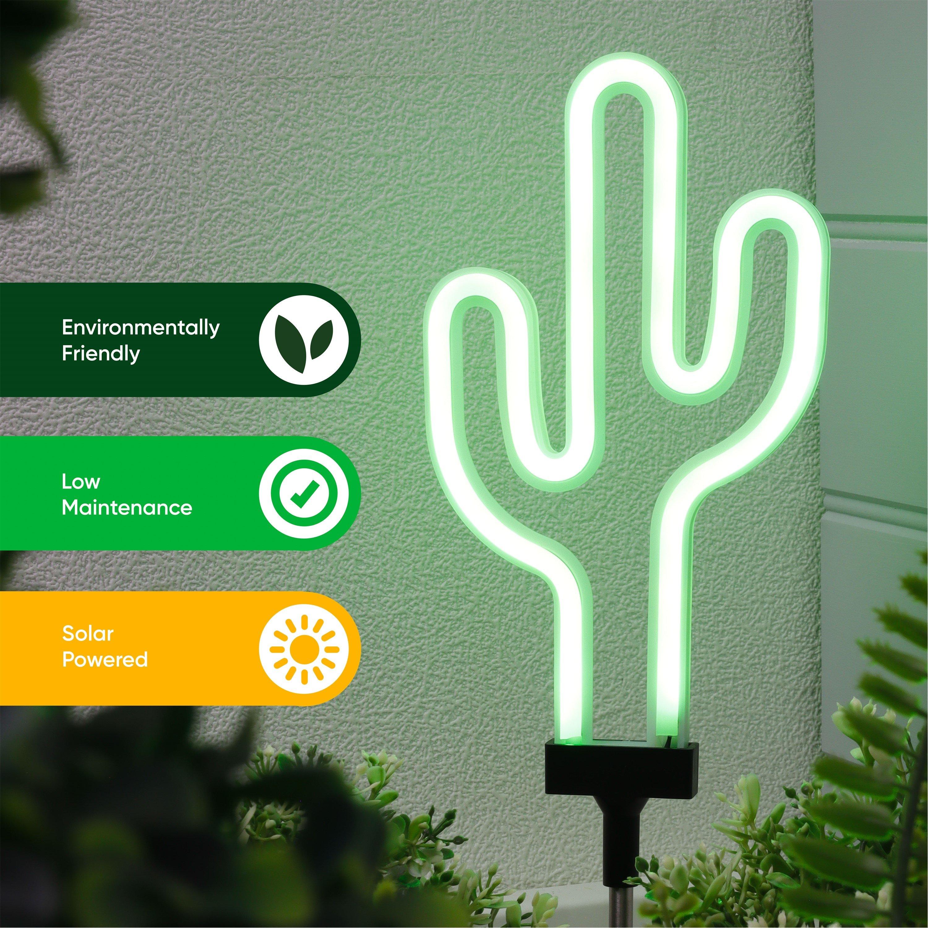 Green - Streetwize - Solar Neon-Effect Cactus Stake Light - 6