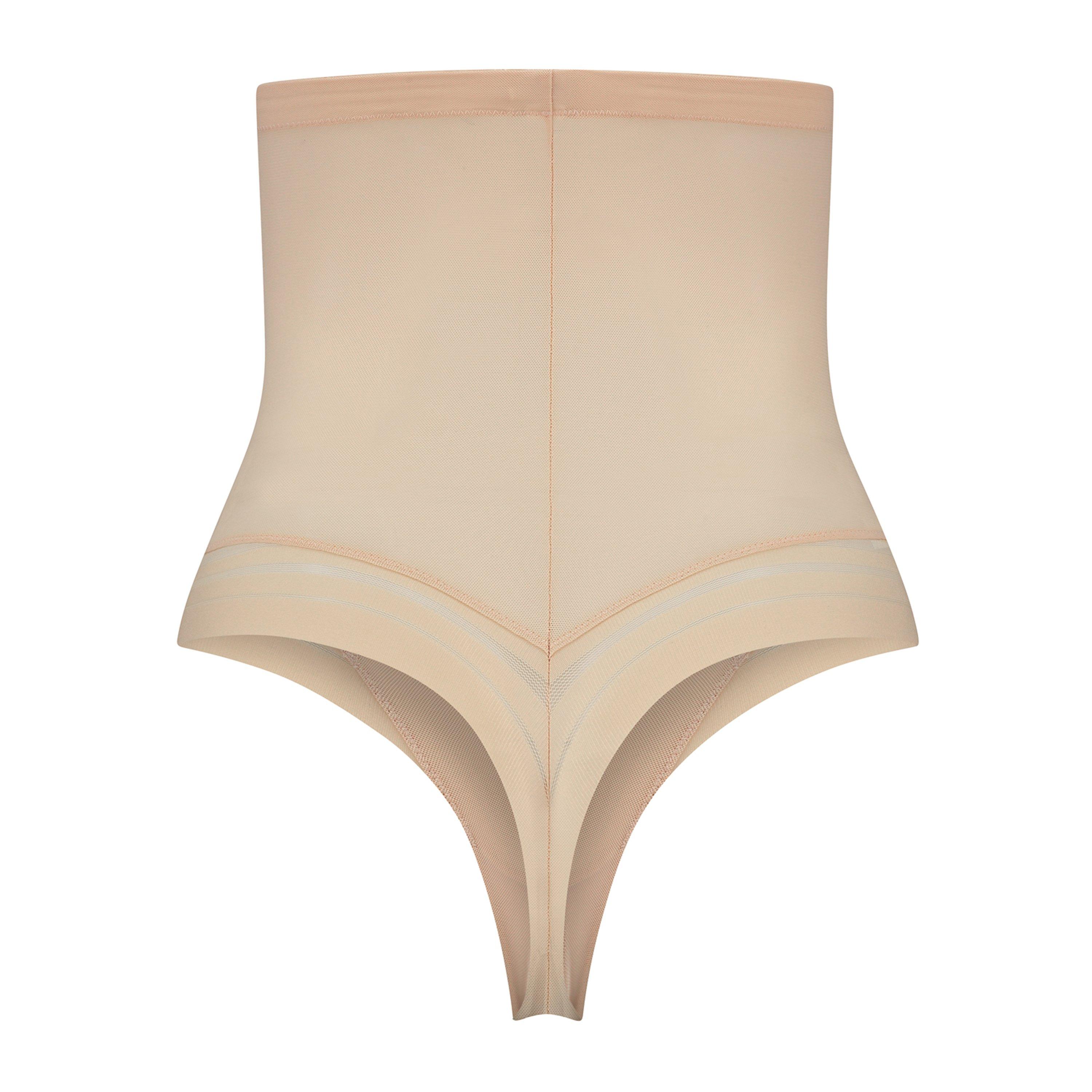 Beige - Bye Bra - High Waist Powermesh Thong - 4