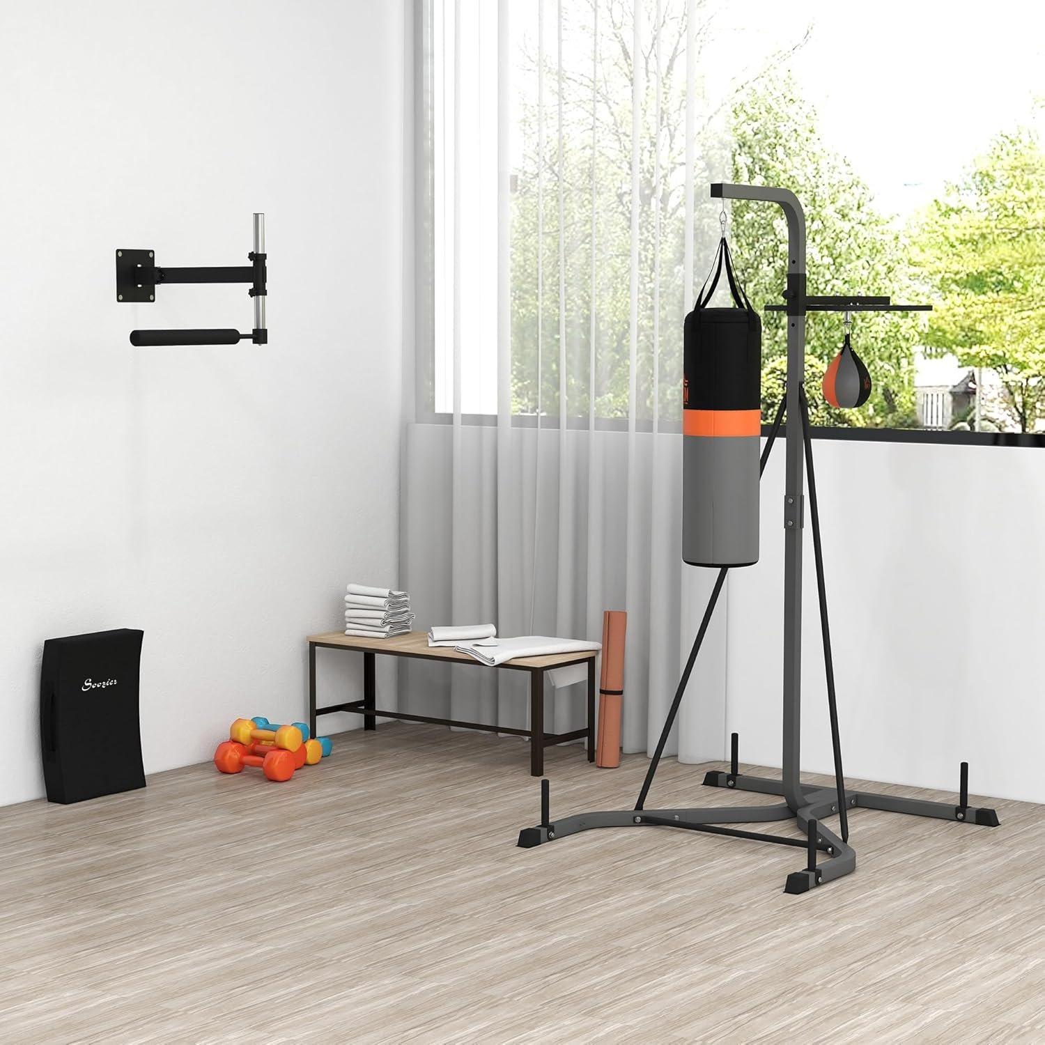 Black - HOMCOM - Freestanding Boxing Punch Bag & Speed Ball - 9