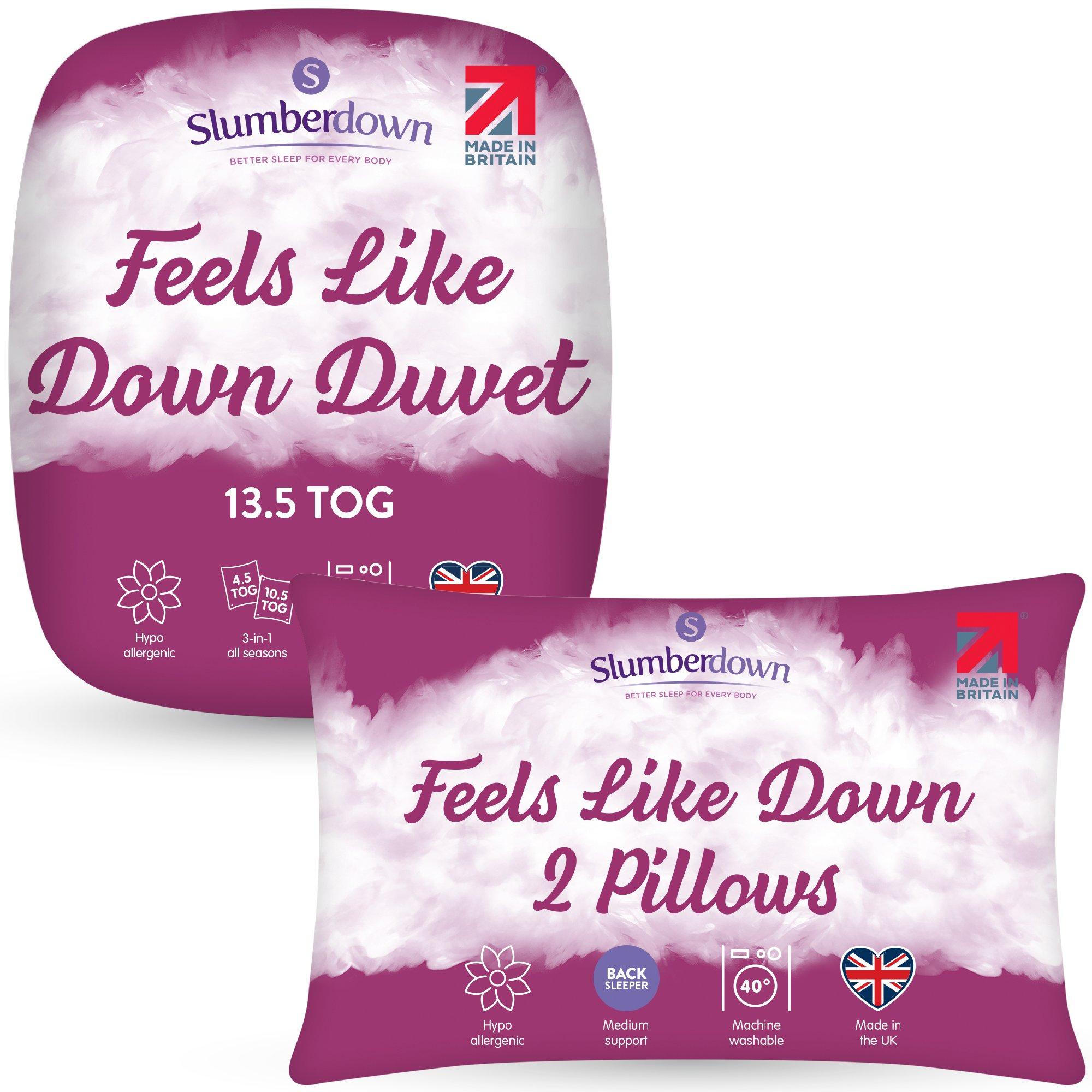Slumberdown  Feels Like Down 13.5 Duvet + 2 Pillows - White - Single
