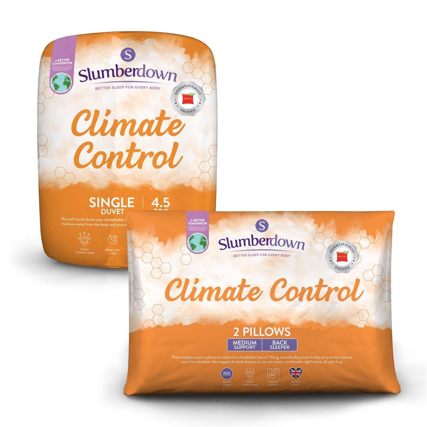 Slumberdown  Climate Control 4.5 Tog Duvet + 2 Pillows - White - Single