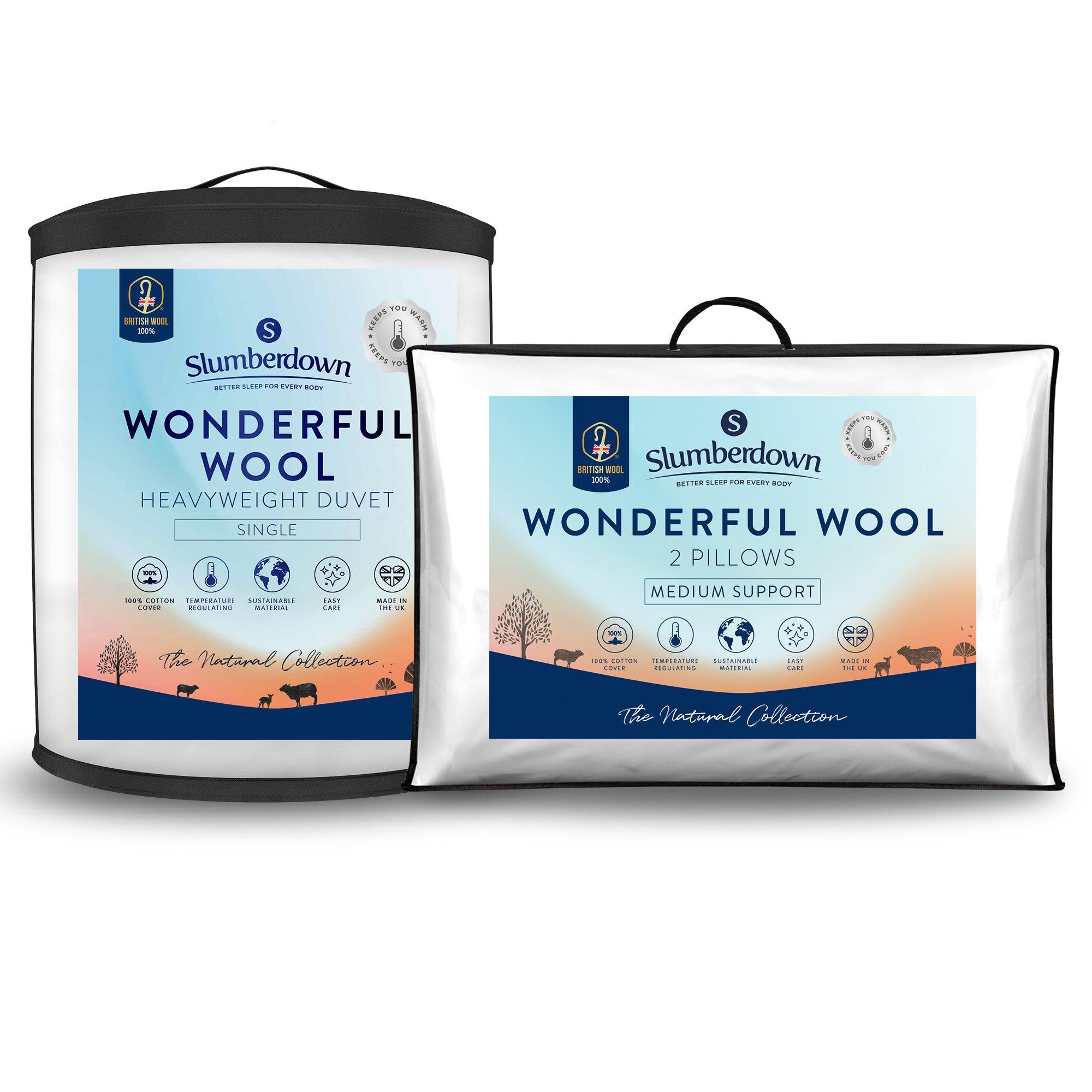 Slumberdown Wonderful Wool Heavyweight Duvet + 2 Pillows - White - King