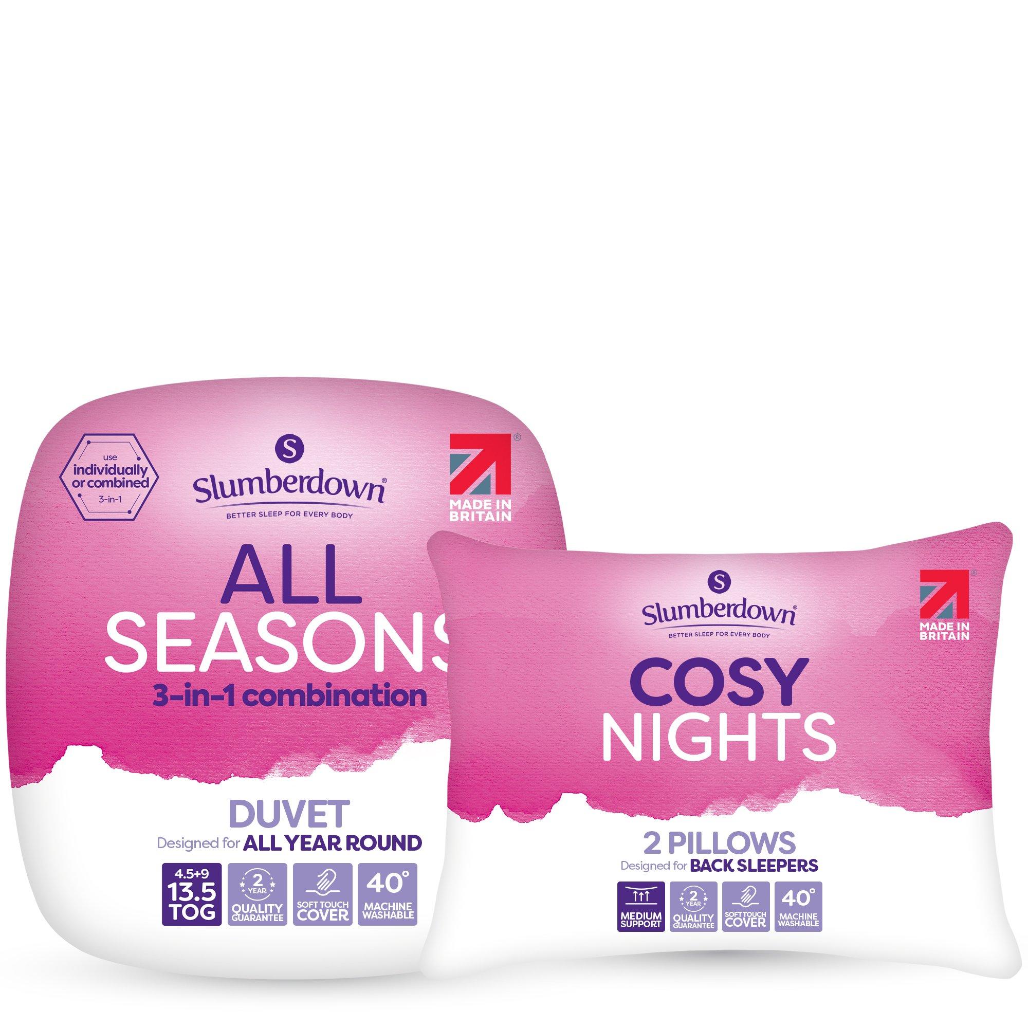 Slumberdown  Cosy Nights 15 Tog All Seasons Duvet + 2 Pillows - 13.5 Tog All Se - King