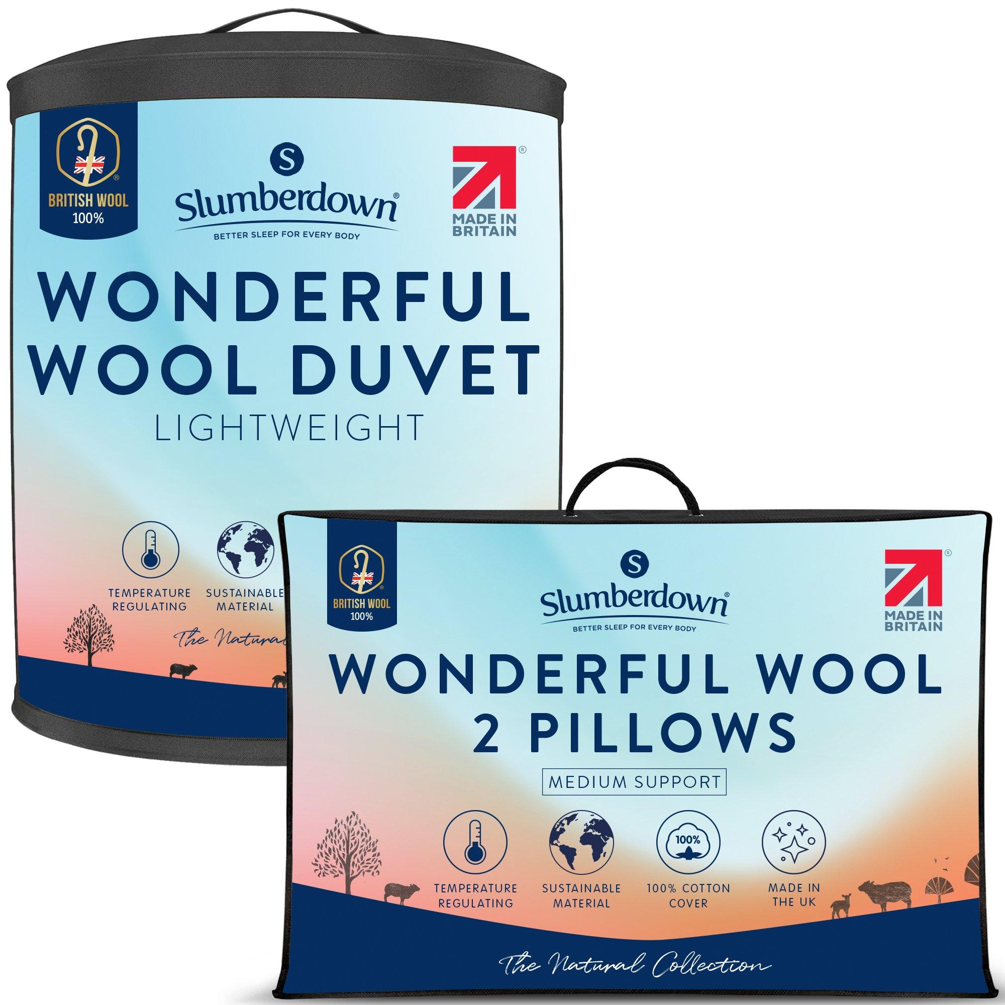 White - Slumberdown - Wonderful Wool Lightweight Duvet + 2 Pillows - 1