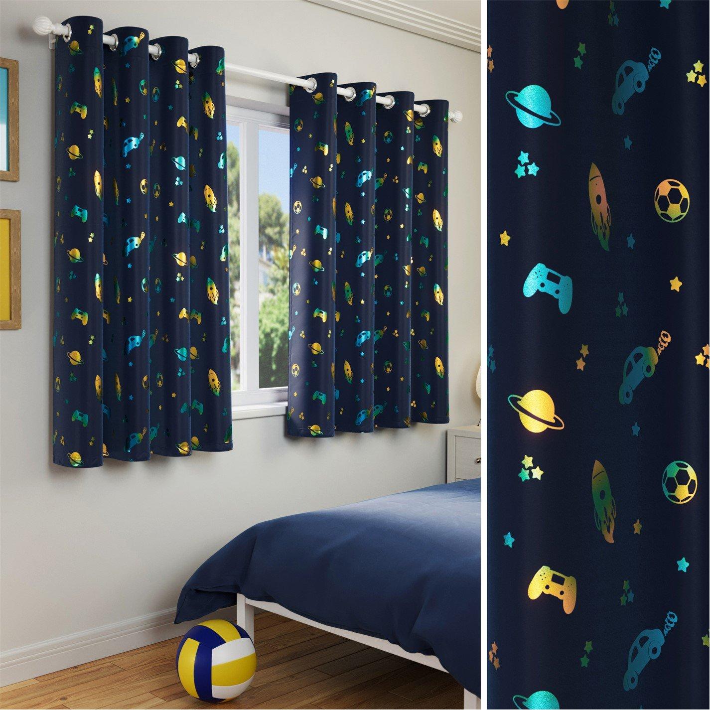 Enhanced Living Boys Infinity Room Darkening Childrens Eyelet Curtains - Blue - 66x54in