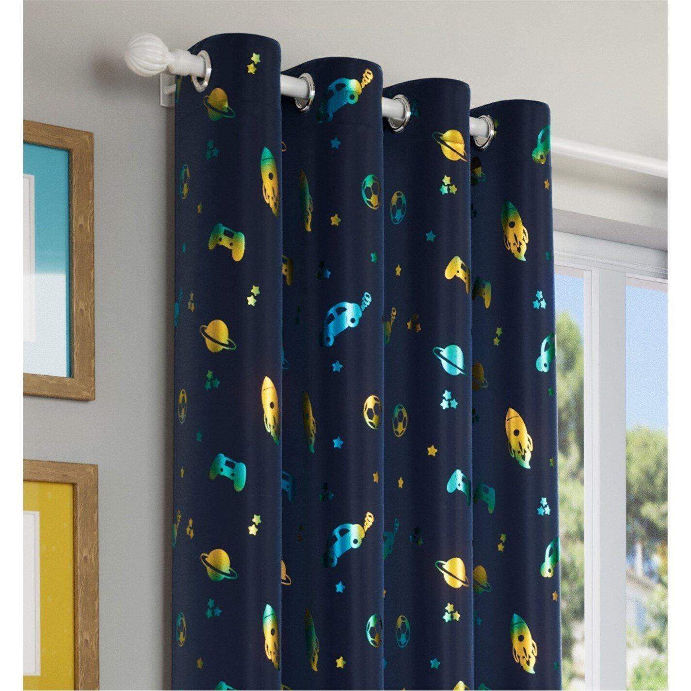 Blue - Enhanced Living - Infinity Room Darkening Children's Eyelet Curtains - 2