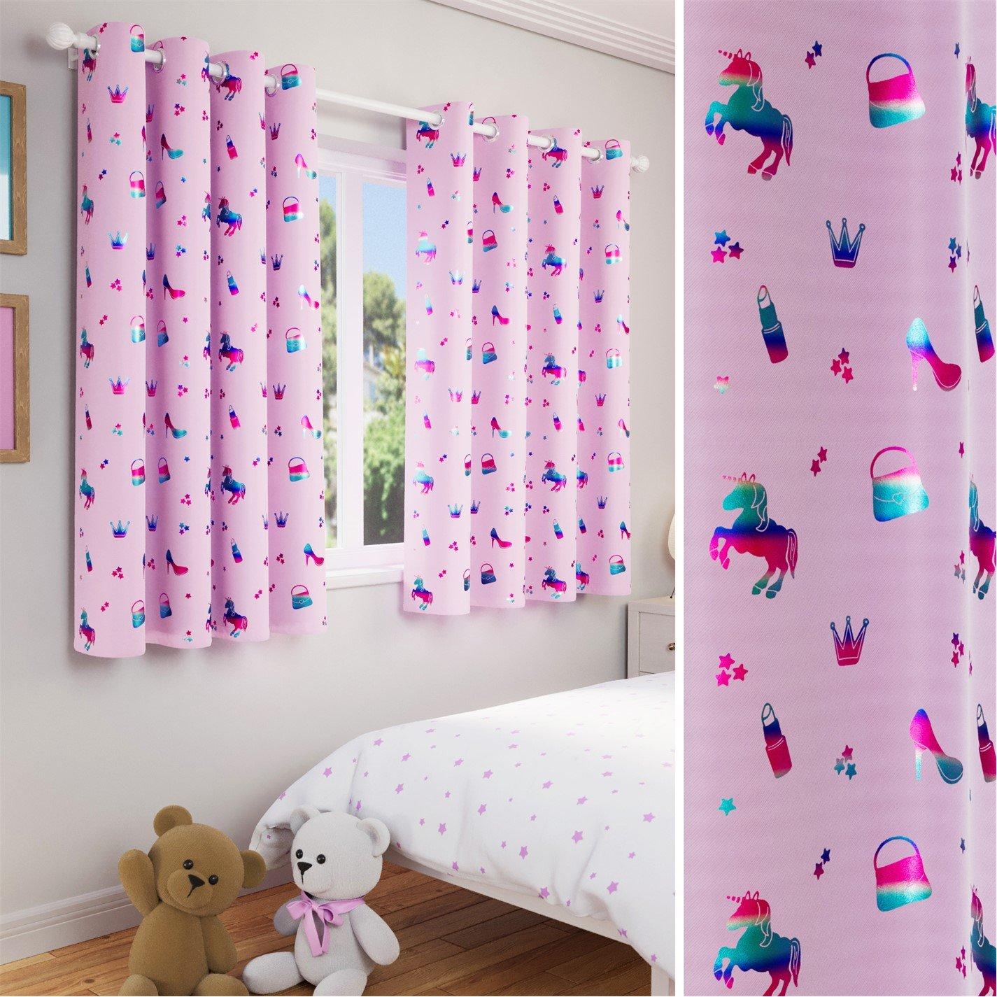 Pink - Enhanced Living - Charm Room Darkening Childrens Eyelet Curtains - 1