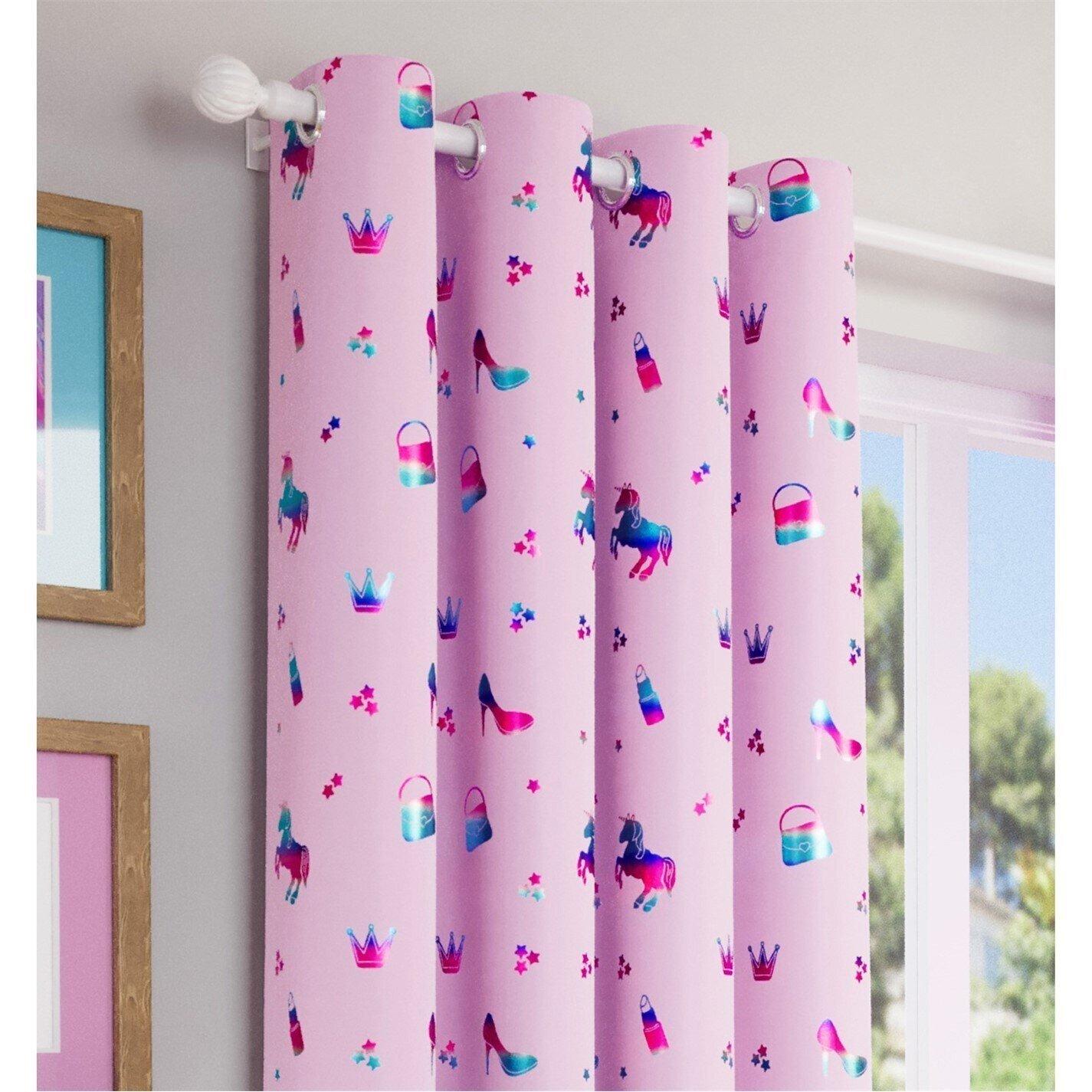 Pink - Enhanced Living - Charm Room Darkening Childrens Eyelet Curtains - 2