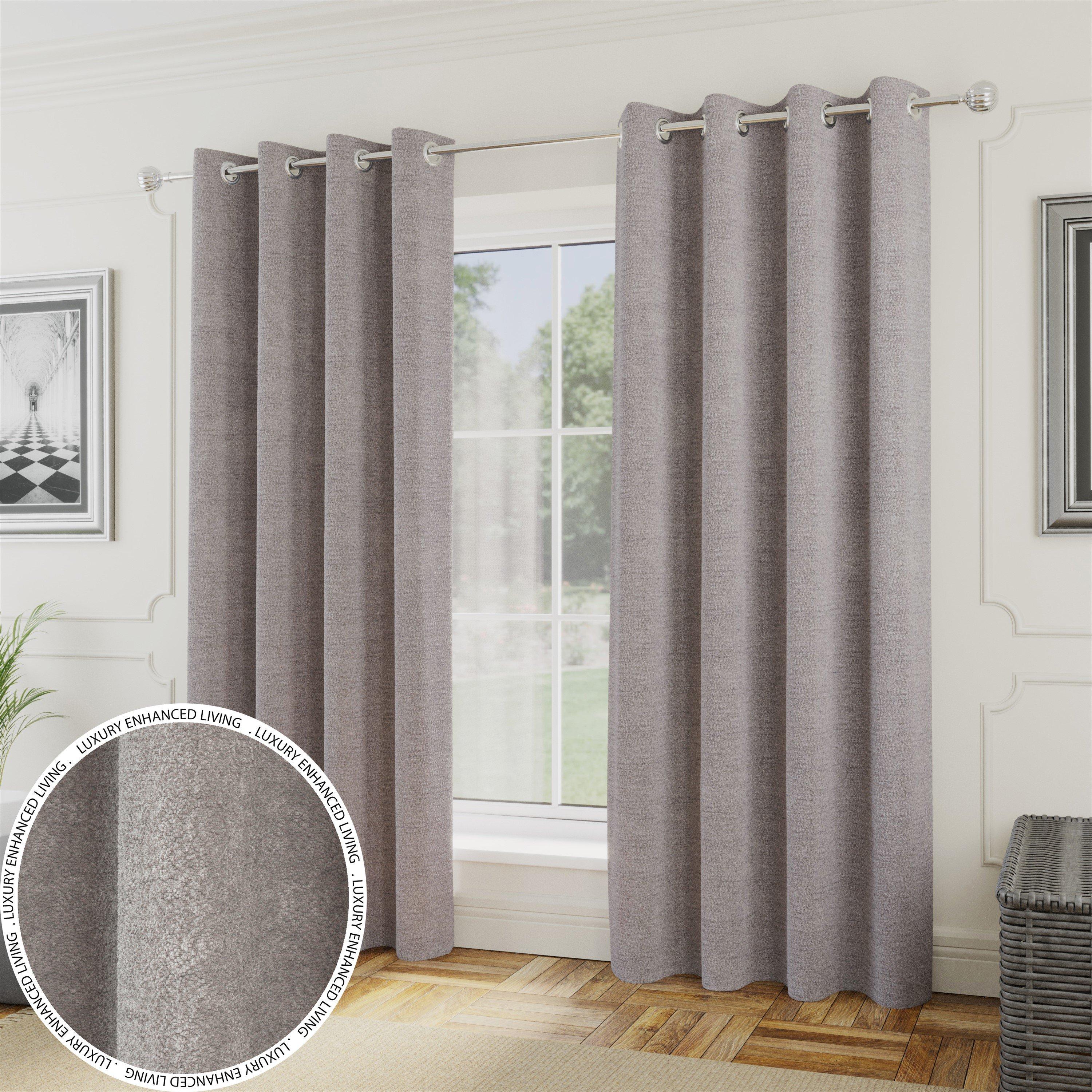Silver - Enhanced Living - Royale Boucle Room Darkening Eyelet Curtains - 7
