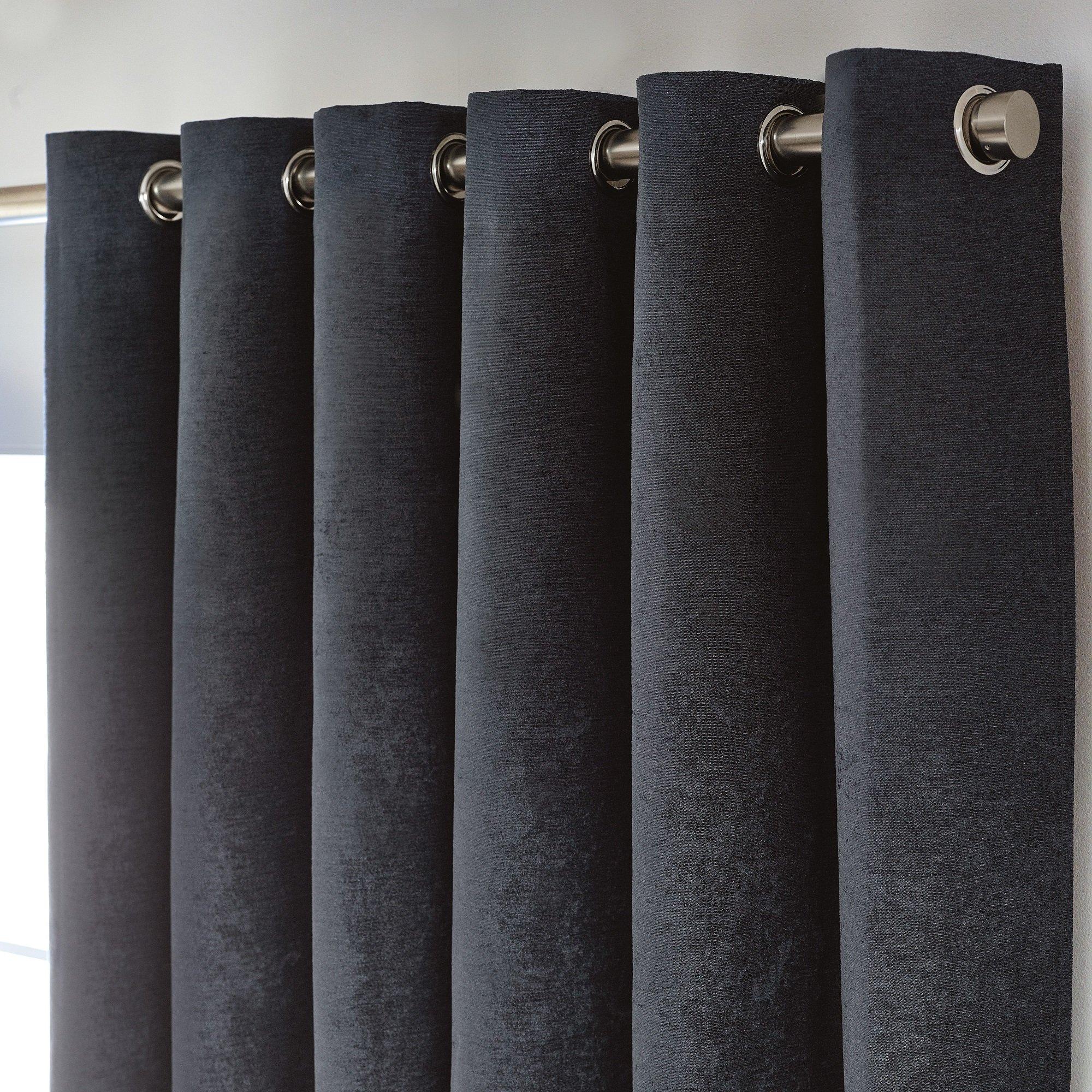 Charcoal - Alan Symonds - Chenille Blackout Ring Top Eyelet Curtains - 2